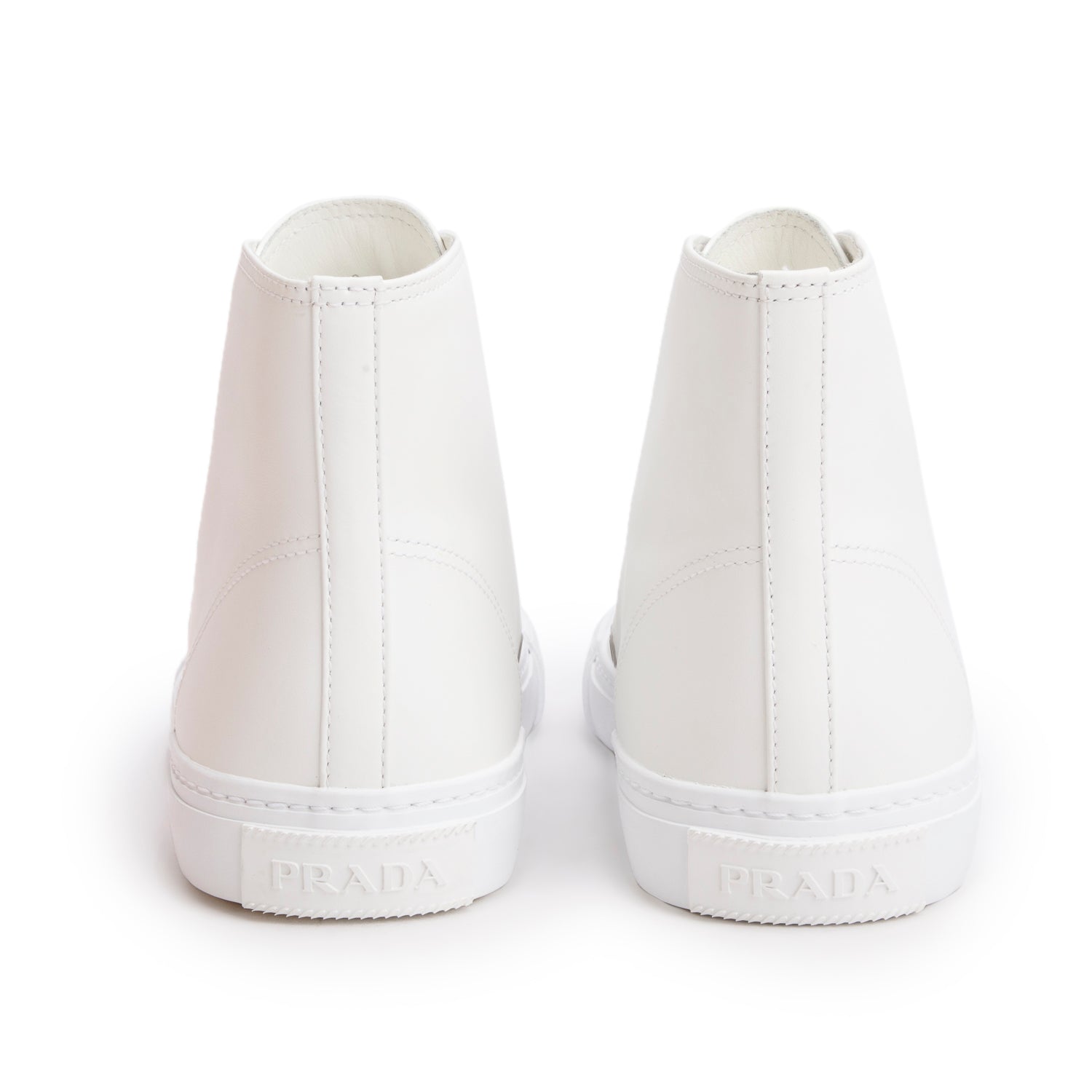 Prada White Vitello Plume Logo High Top Sneakers, Men's Size 9 w/ Box
