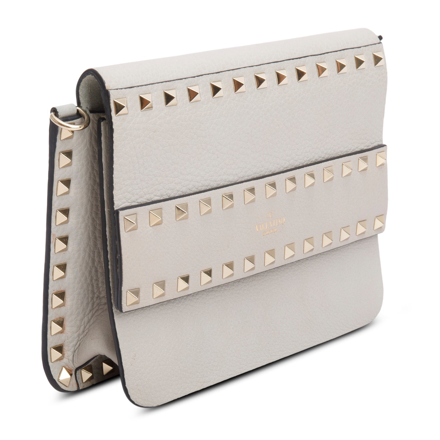 Valentino Grey Vitello Rockstud Side Slip Crossbody Bag w/ Box