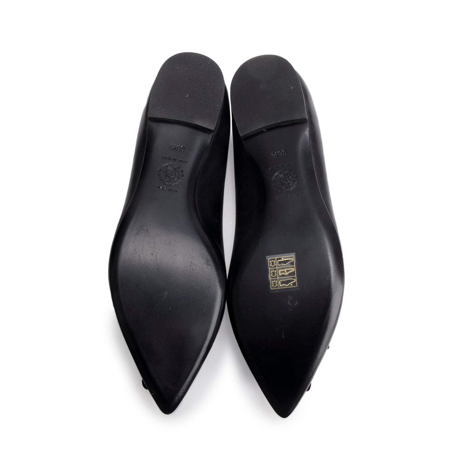 Versace Black Vitello Leather Medusa Insignia Ballerina Shoes, Size 38.5 w/ Box