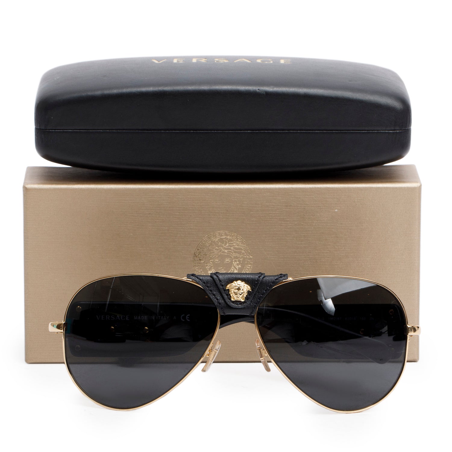 Versace 2150-Q Medusa Aviator Sunglasses w/ Box & Case