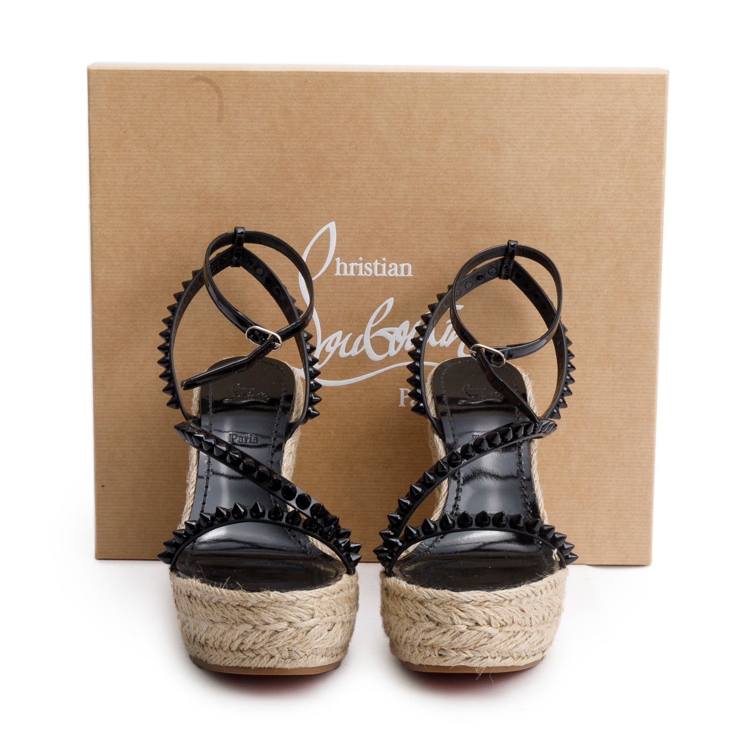 Christian Louboutin Black Patent Leather Mafaldina Zeppa 120 Platform Sandals, Size 40 w/ Box