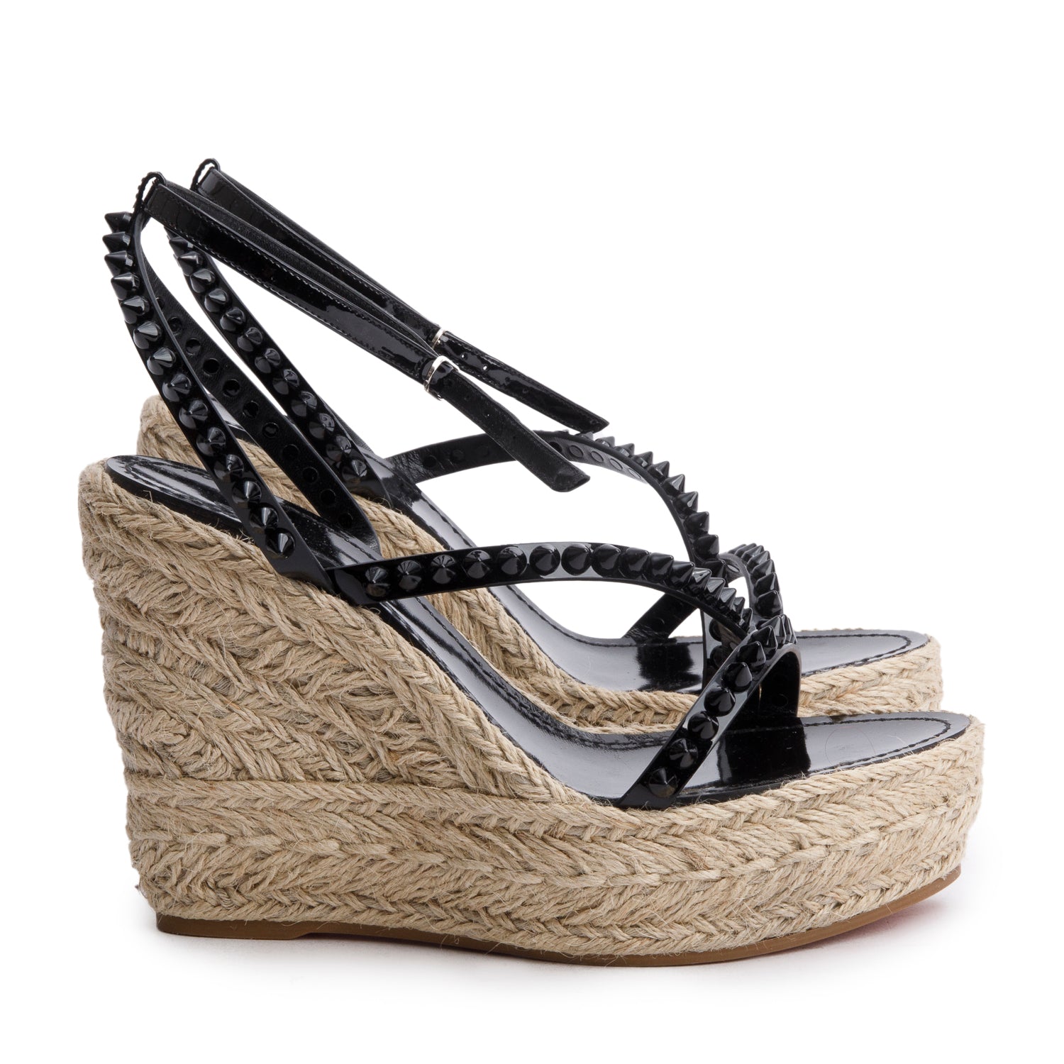 Christian Louboutin Black Patent Leather Mafaldina Zeppa 120 Platform Sandals, Size 40 w/ Box