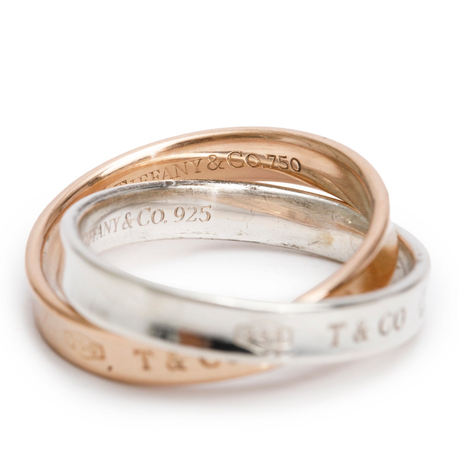 Tiffany & Co. Sterling Silver & 18k Rose Gold 1837 Interlocking Circles Ring, Size 6.75