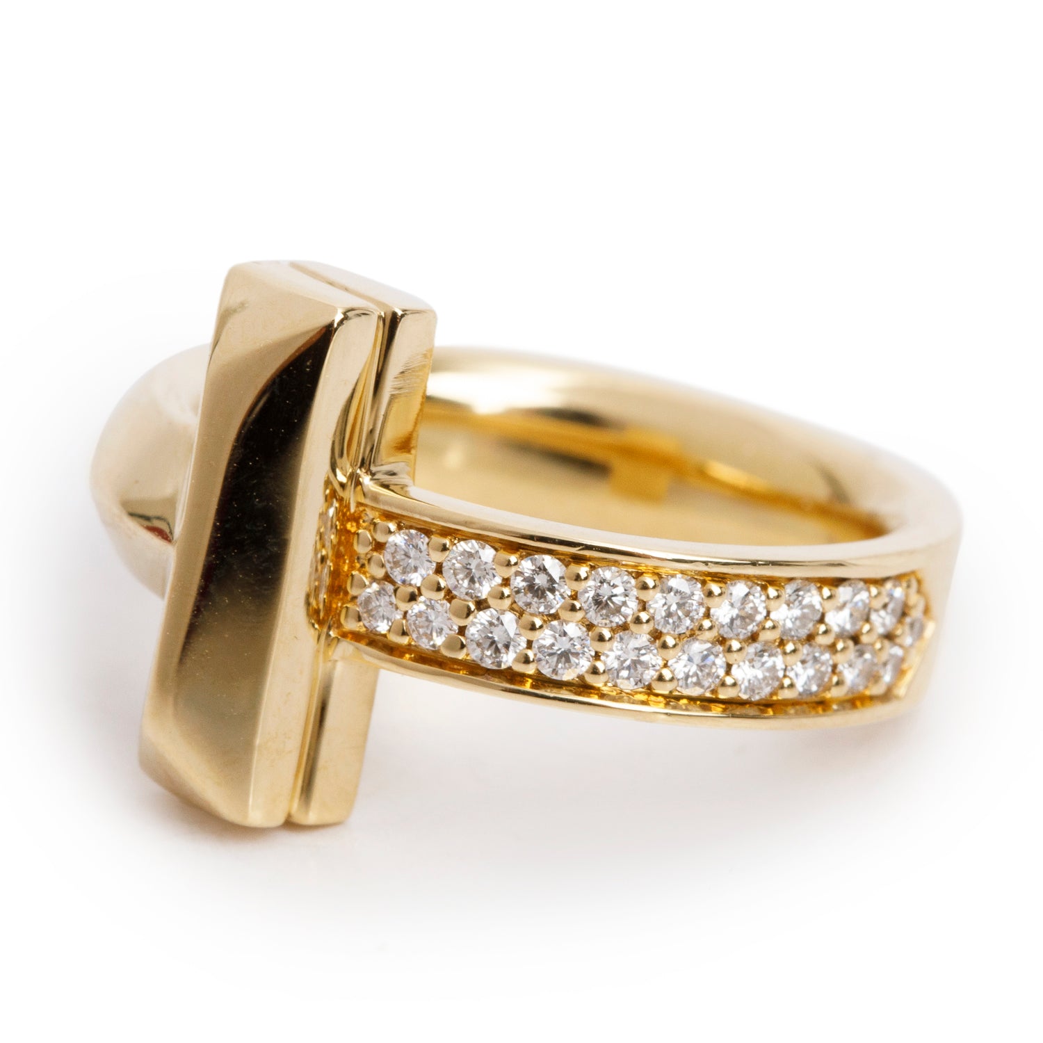 Tiffany & Co. 18k Yellow Gold T1 Diamond Ring, Size 5.5 w/ Box & Receipt