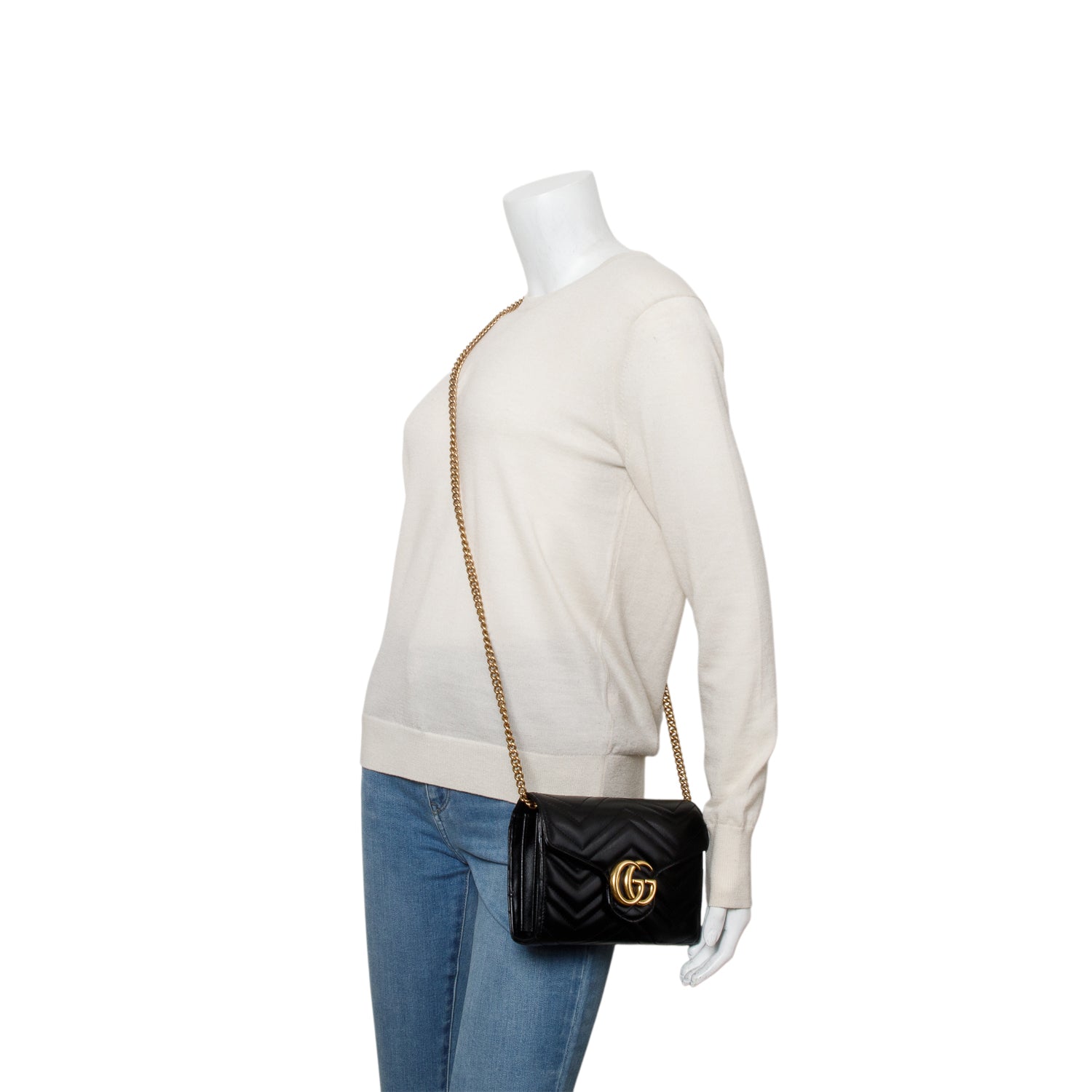 Gucci Black GG Marmont Mini Wallet on Chain