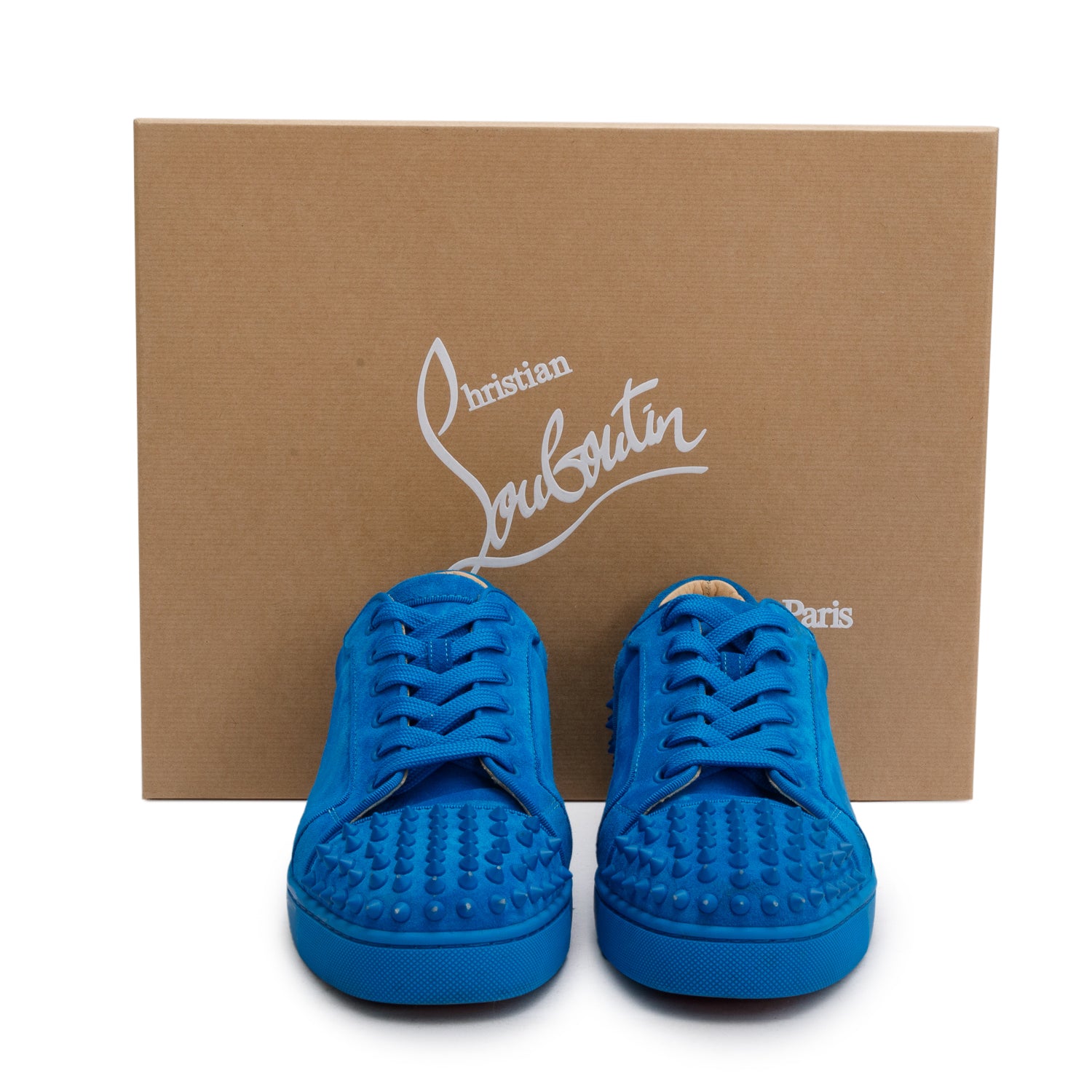 Christian Louboutin Teal Suede Louis Spikes Orlato Sneakers, Size 42 w/ Box