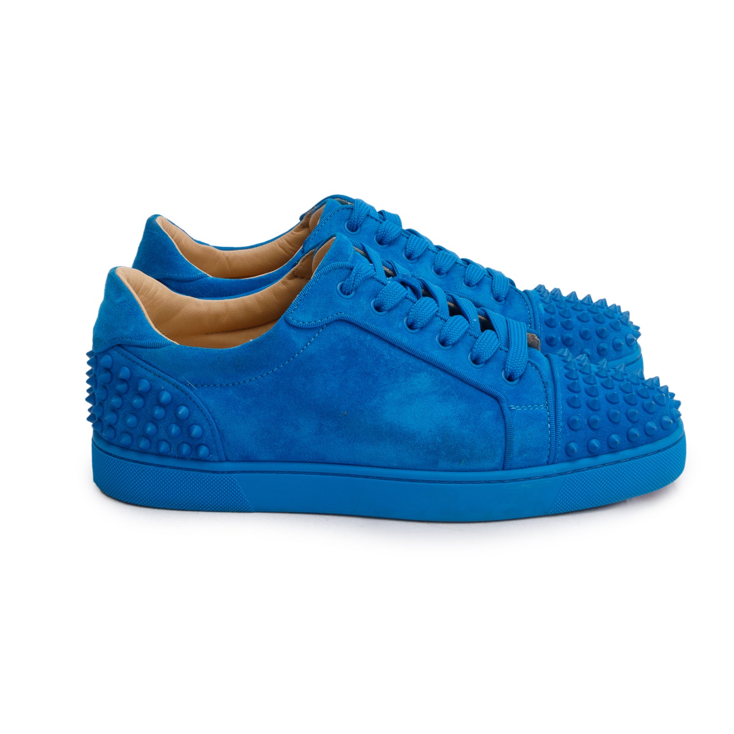 Christian Louboutin Teal Suede Louis Spikes Orlato Sneakers, Size 42 w/ Box