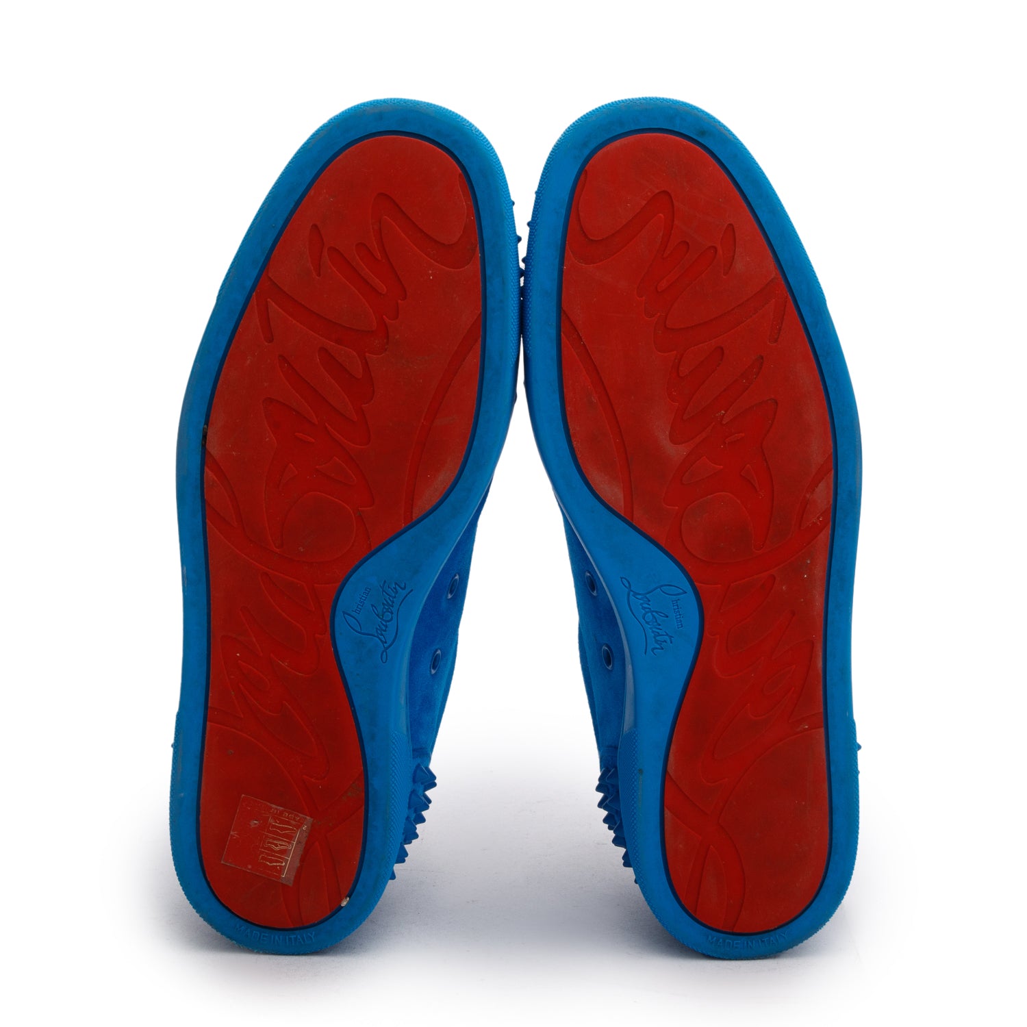 Christian Louboutin Teal Suede Louis Spikes Orlato Sneakers, Size 42 w/ Box