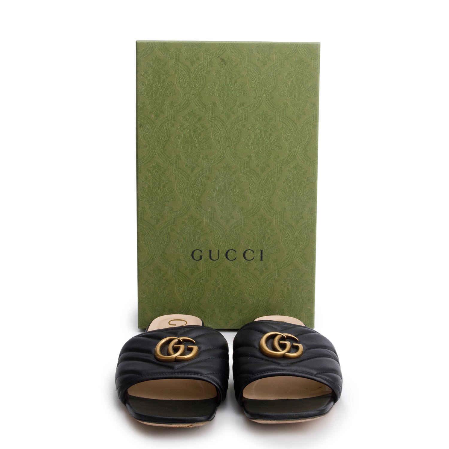 Gucci Black GG Matelasse Leather Slide Sandals, Size 40 w/ Box