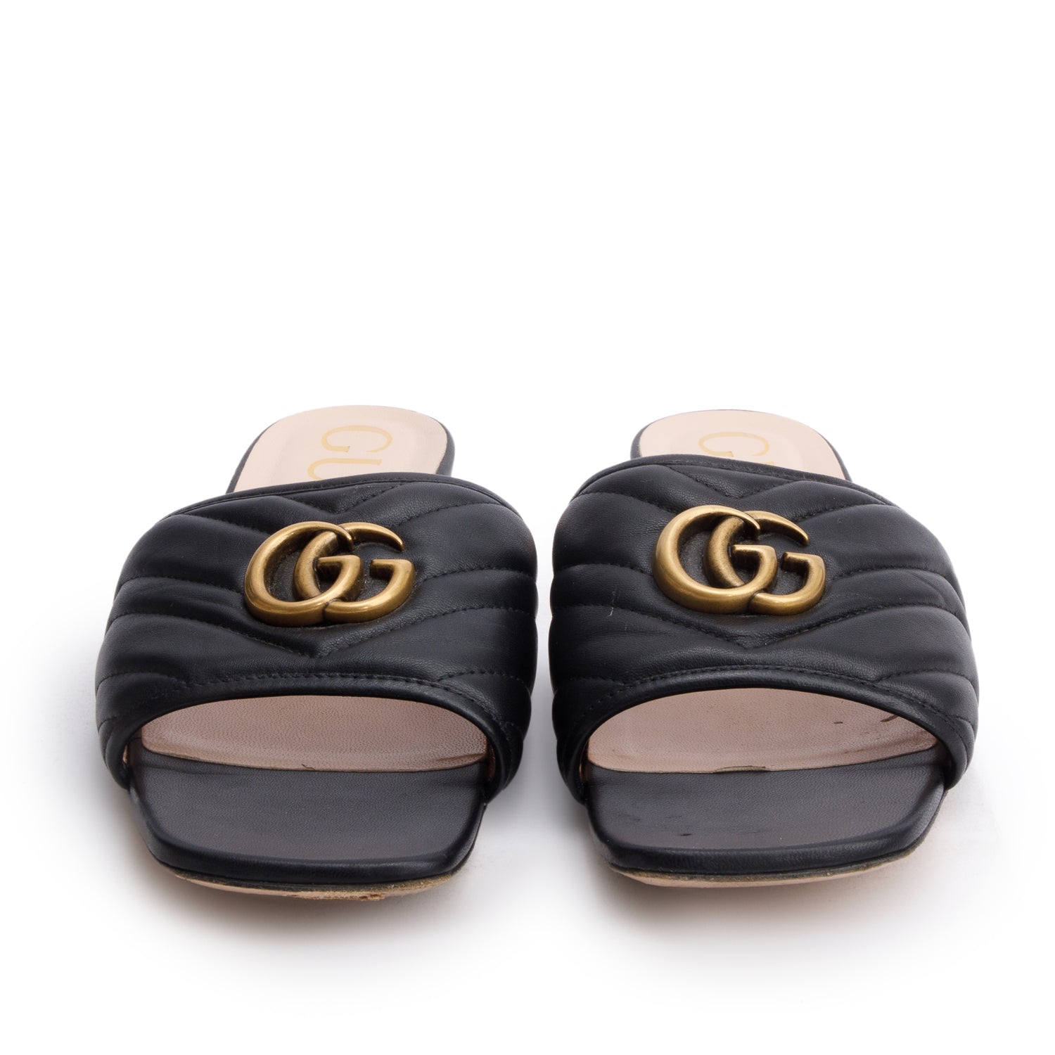 Gucci Black GG Matelasse Leather Slide Sandals, Size 40 w/ Box