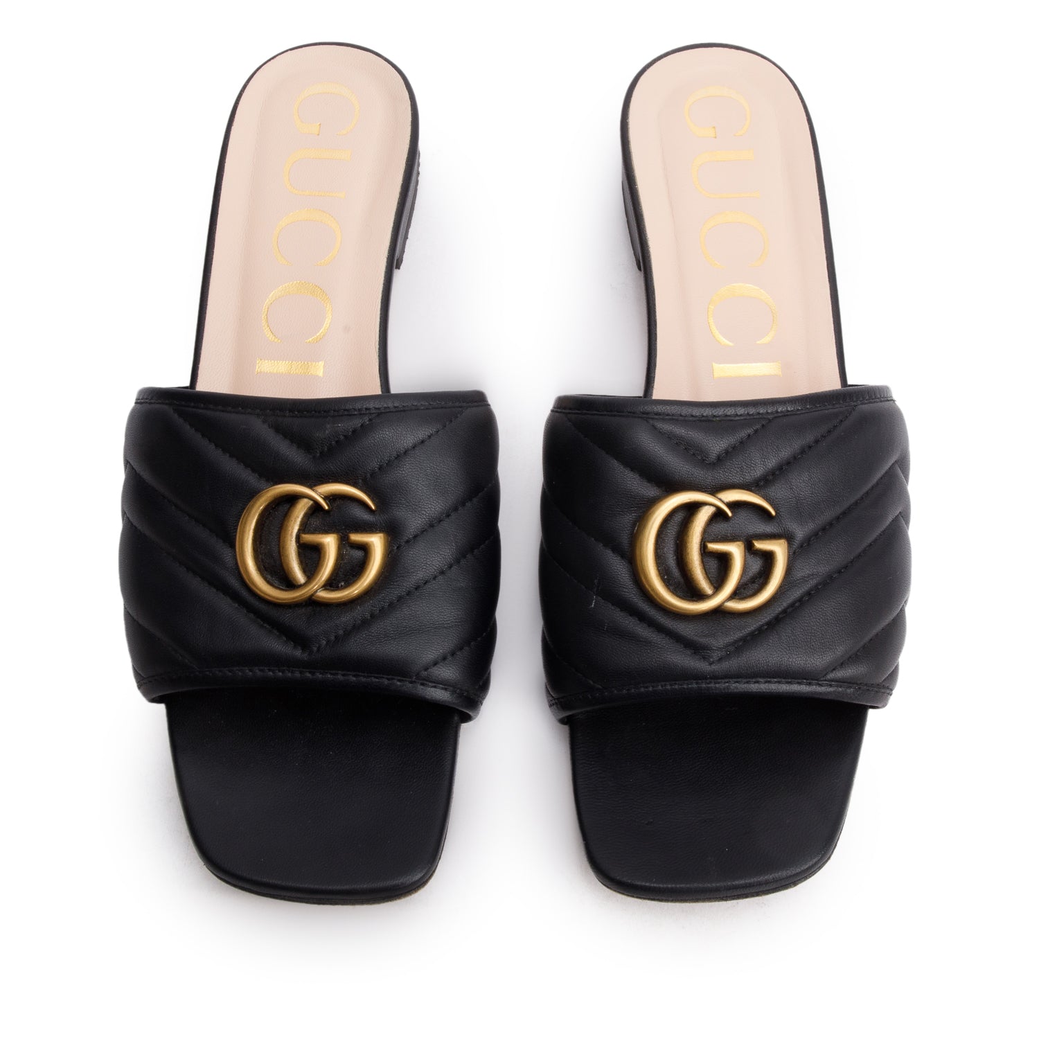 Gucci Black GG Matelasse Leather Slide Sandals, Size 40 w/ Box