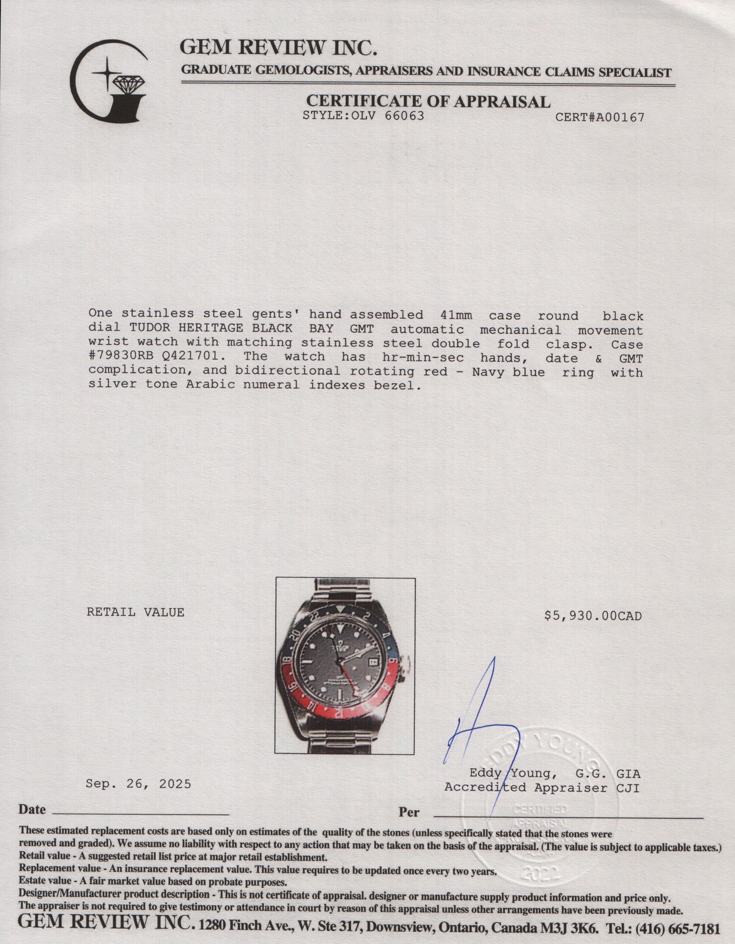 Tudor 2020 Stainless Steel Black Bay 'Pepsi' GMT 41 MM Automatic Watch Black Dial 79830RB w/ Box & Papers