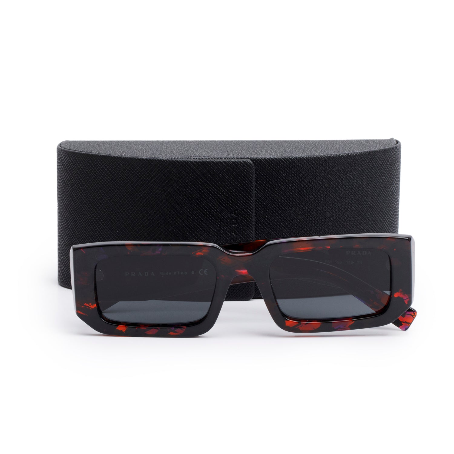 Prada SPR 06Y Brown Tortoise Acetate Symbole Rectangular Sunglasses w/ Case