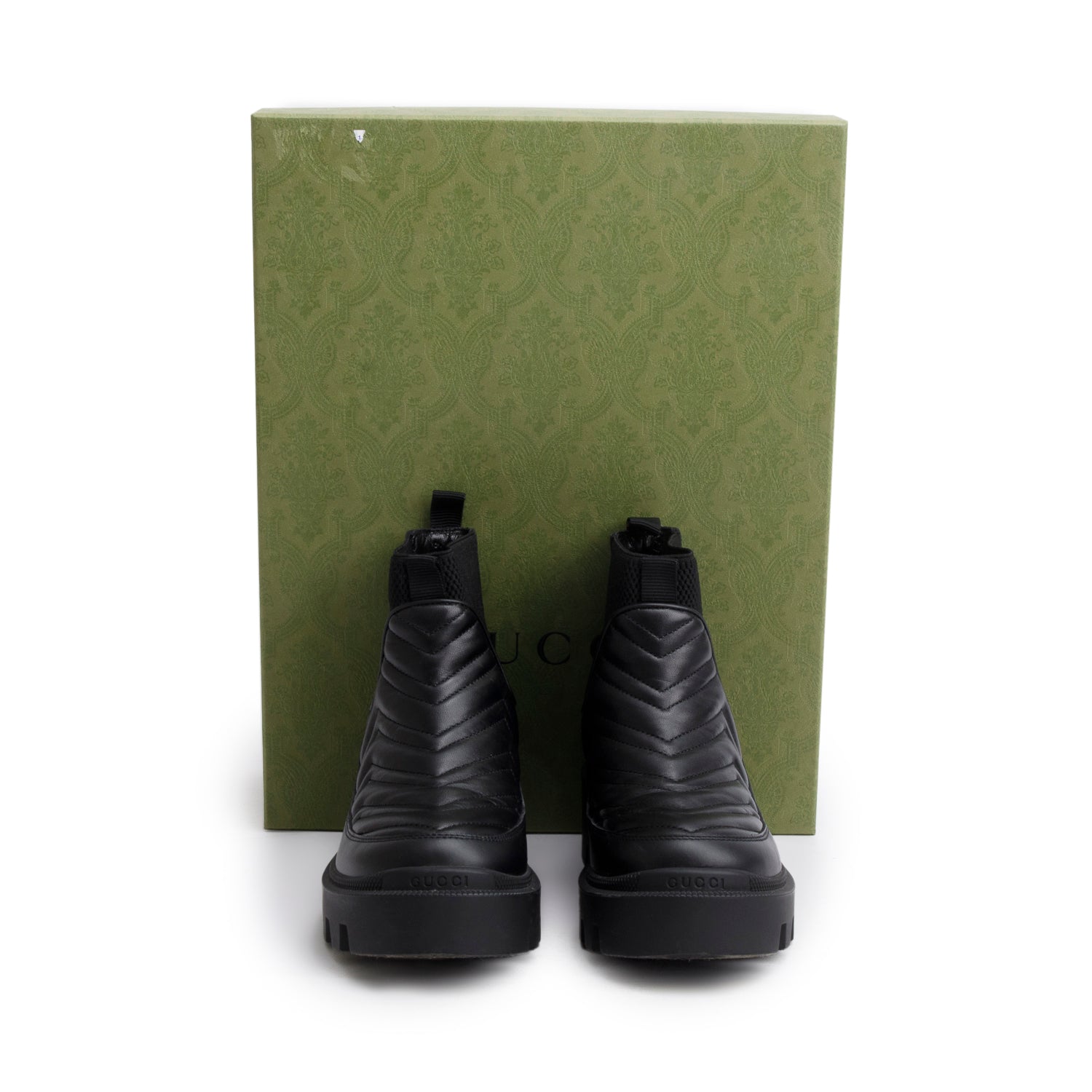 Gucci Black Nappa Matelasse Leather Frances Chelsea Ankle Boots, Size 34.5 w/ Box