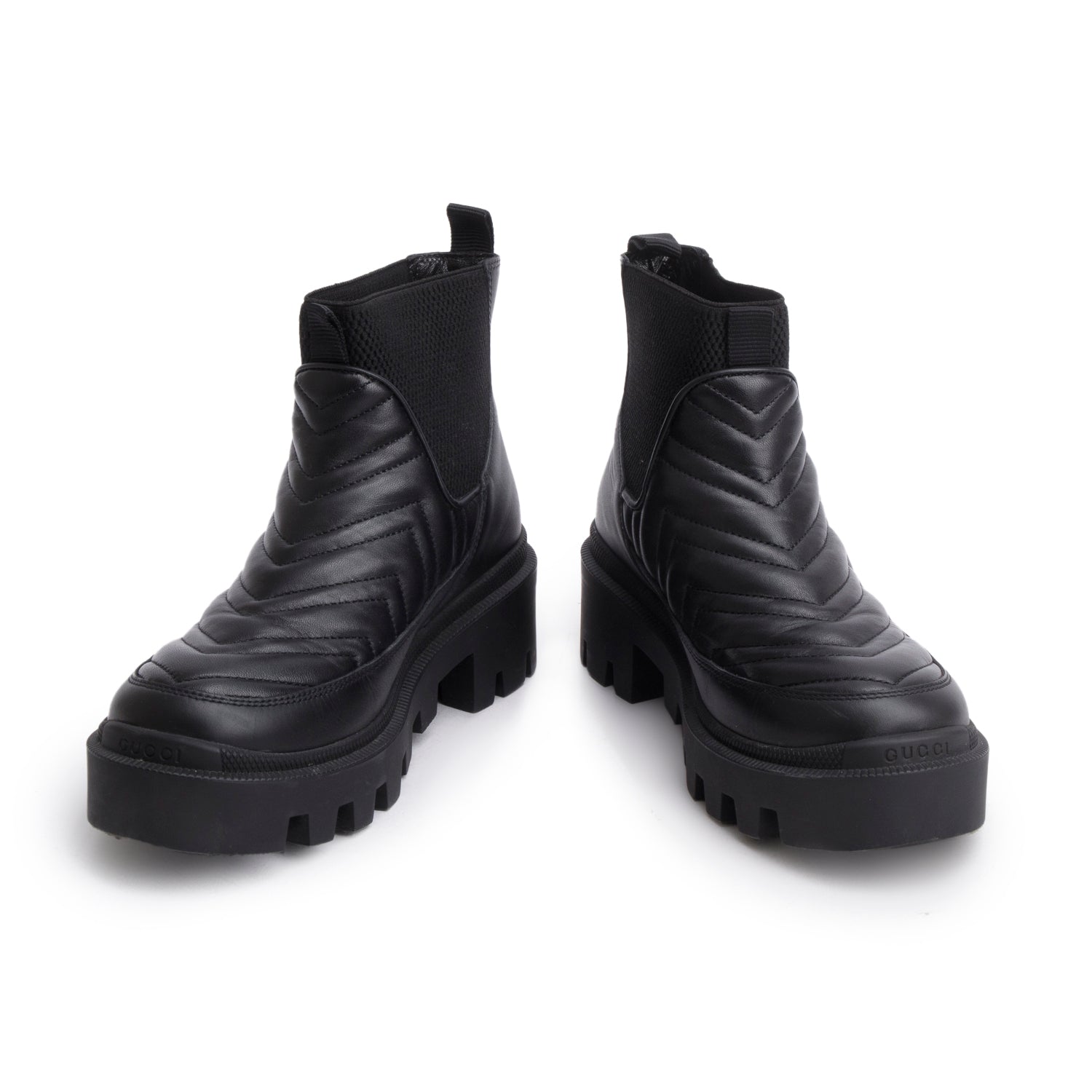 Gucci Black Nappa Matelasse Leather Frances Chelsea Ankle Boots, Size 34.5 w/ Box