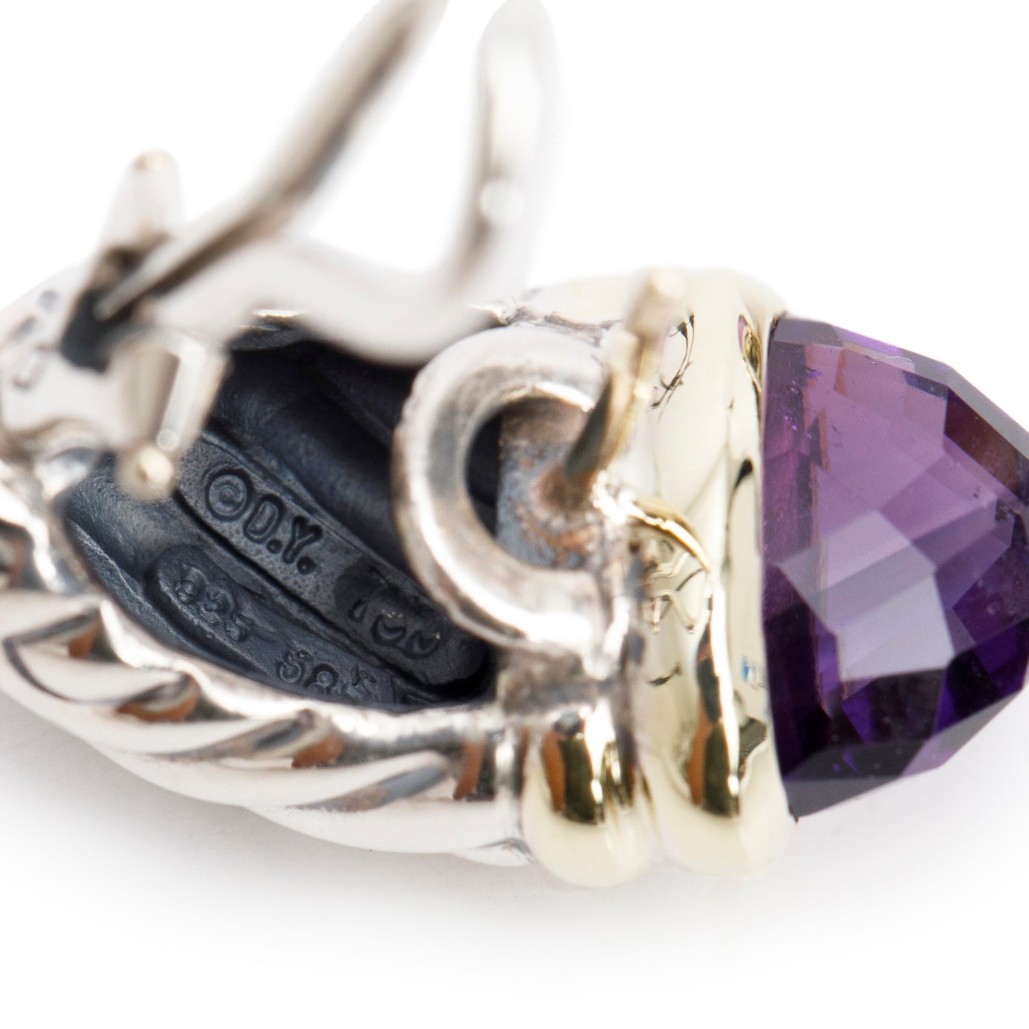 David Yurman Sterling Silver & 14k Yellow Gold Amethyst Shrimp Earrings