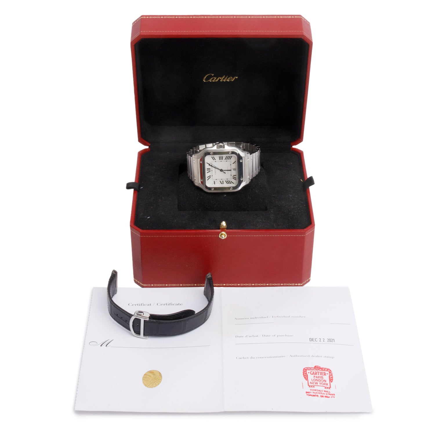 Cartier Stainless Steel Santos de Cartier Automatic Watch, Large Model Silver Dial 4072 w/ Box , Papers & Extra Strap