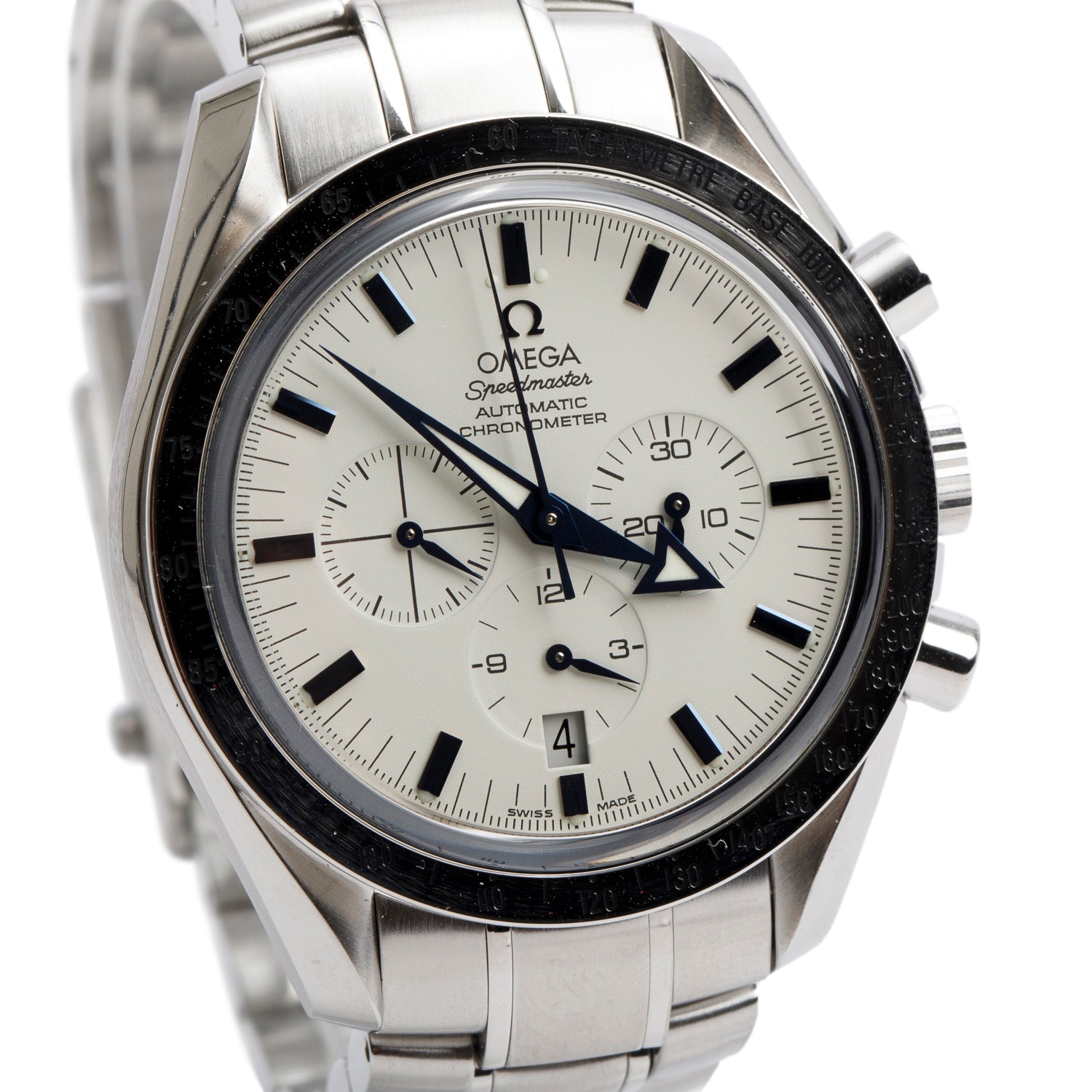 Omega Stainless Steel Speedmaster Broad Arrow 42 MM Automatic Chronograph Watch White Dial w/ Box & Papers