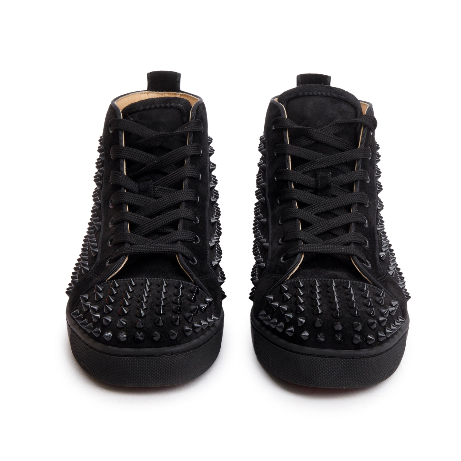 Christian Louboutin Black Suede Lou Spikes Sneakers, Men's Size 41.5 w/ Box