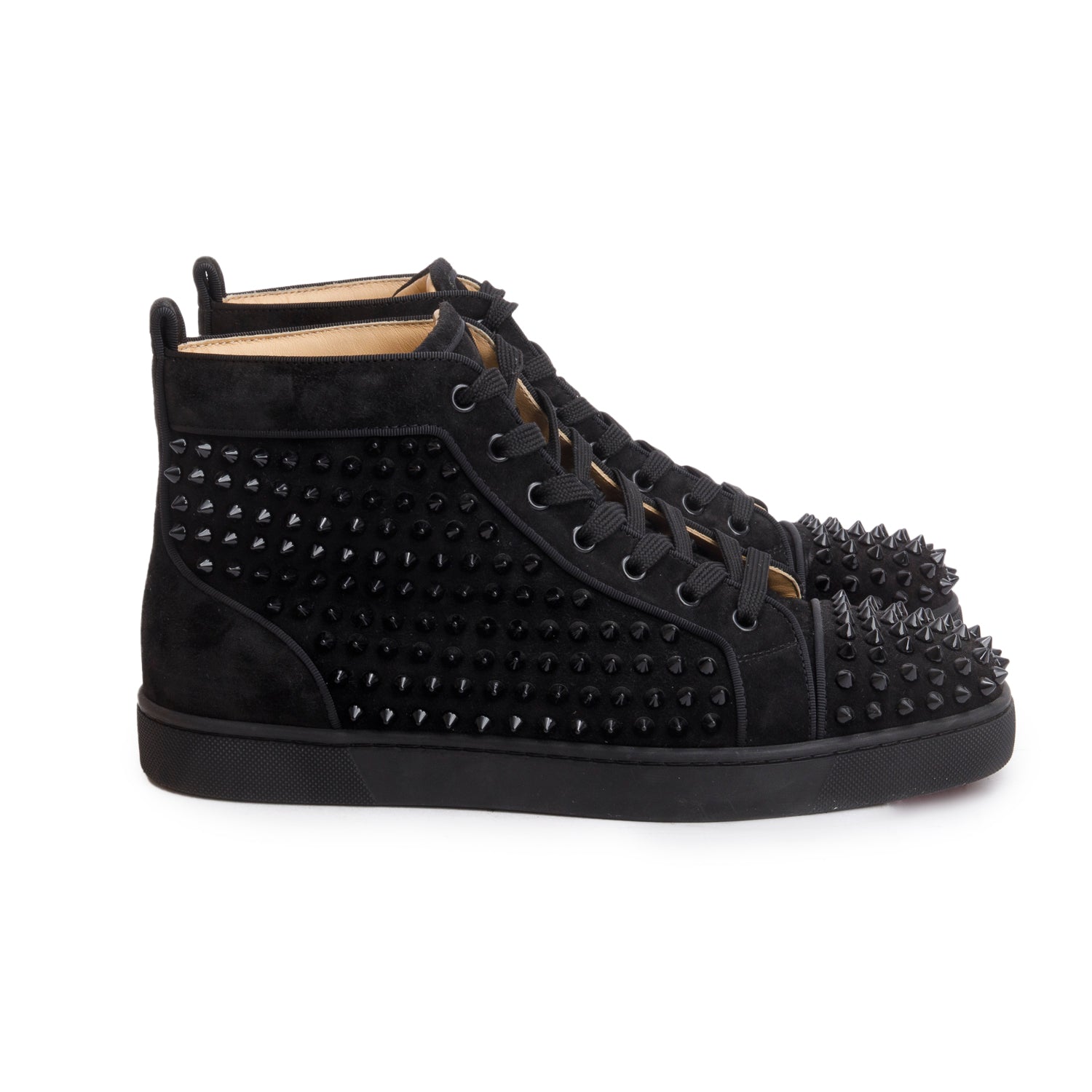 Christian Louboutin Black Suede Lou Spikes Sneakers, Men's Size 41.5 w/ Box