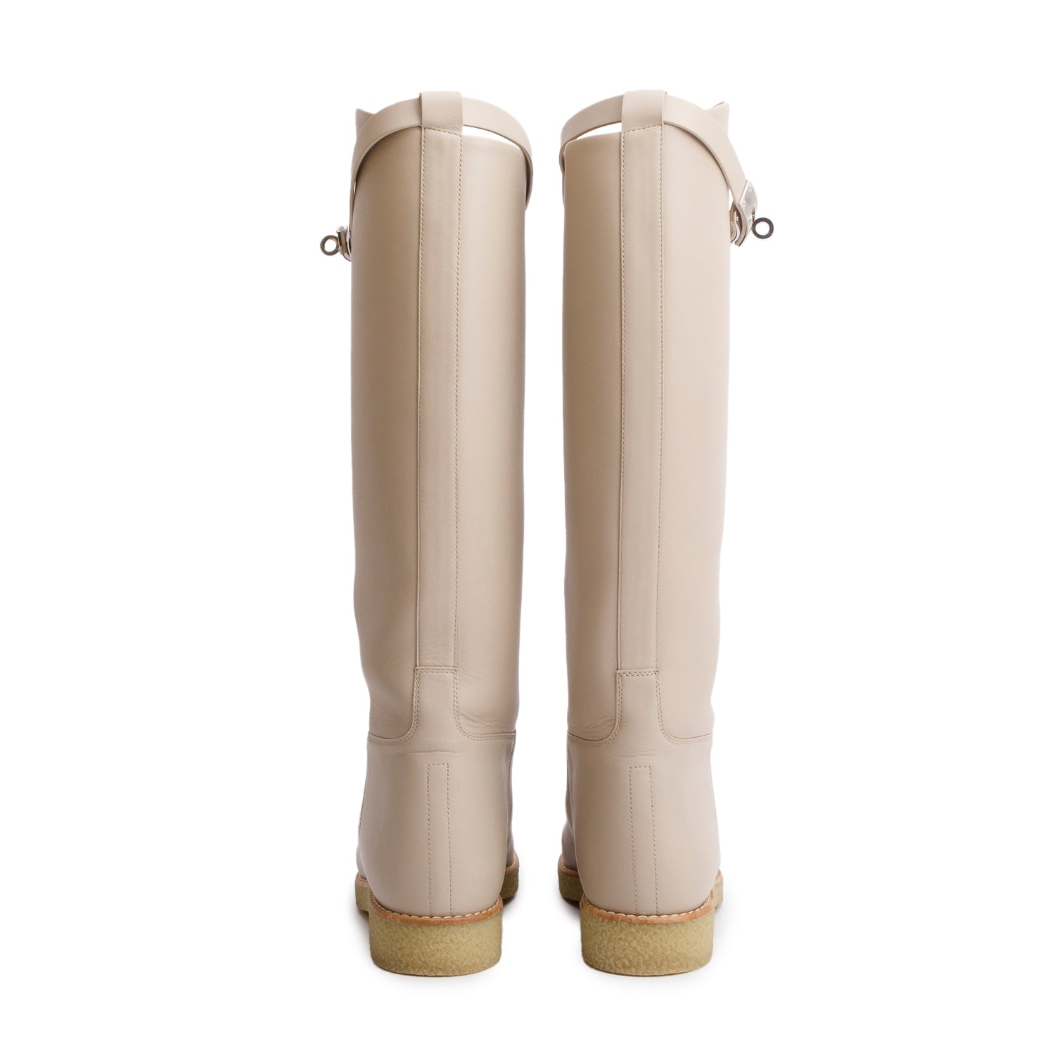 Hermes Neutral Calfskin Leather Palladium Plated Kelly Jumping Boots, Size 38 w/ Box