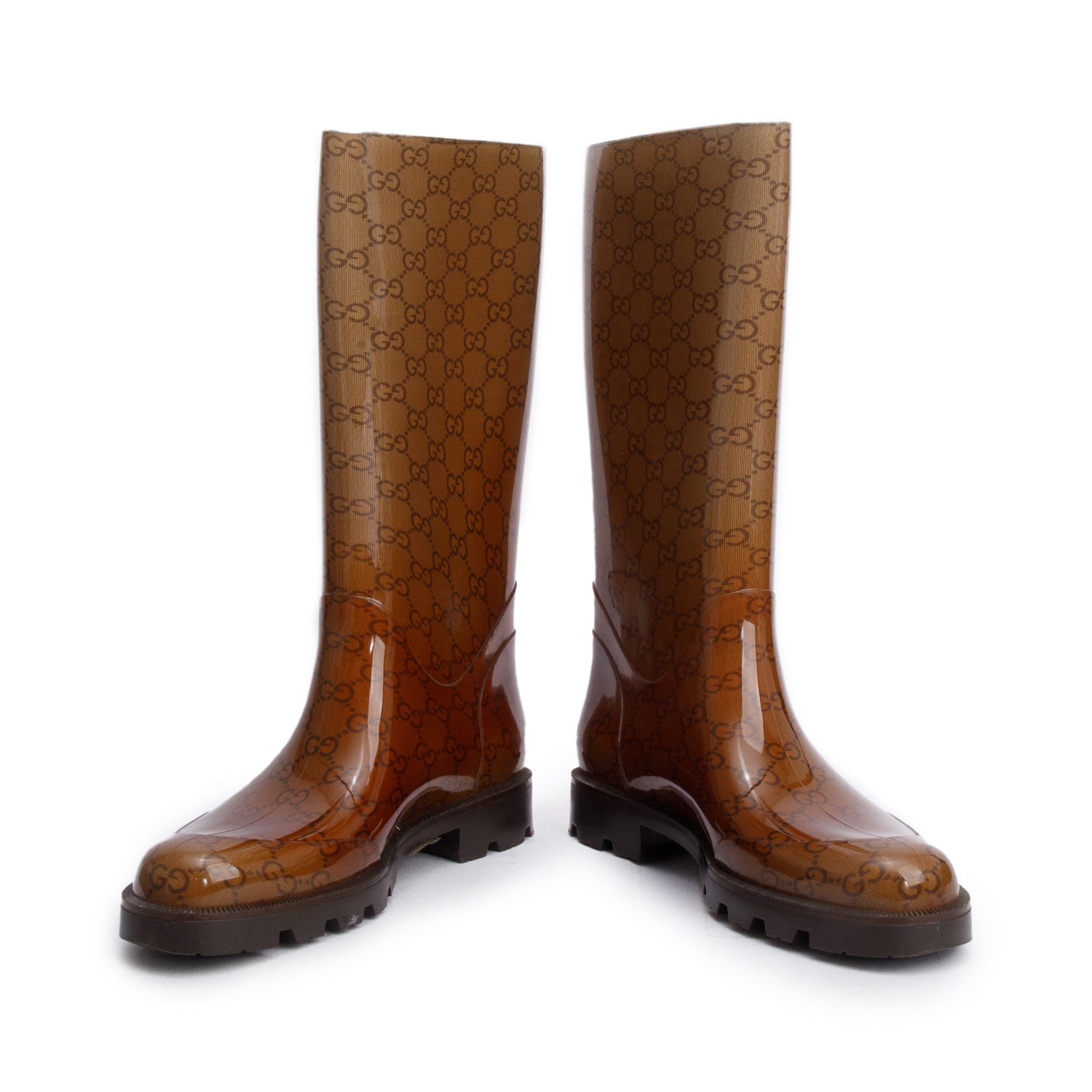 Gucci Brown GG Rubber Rain Boots, Size 38
