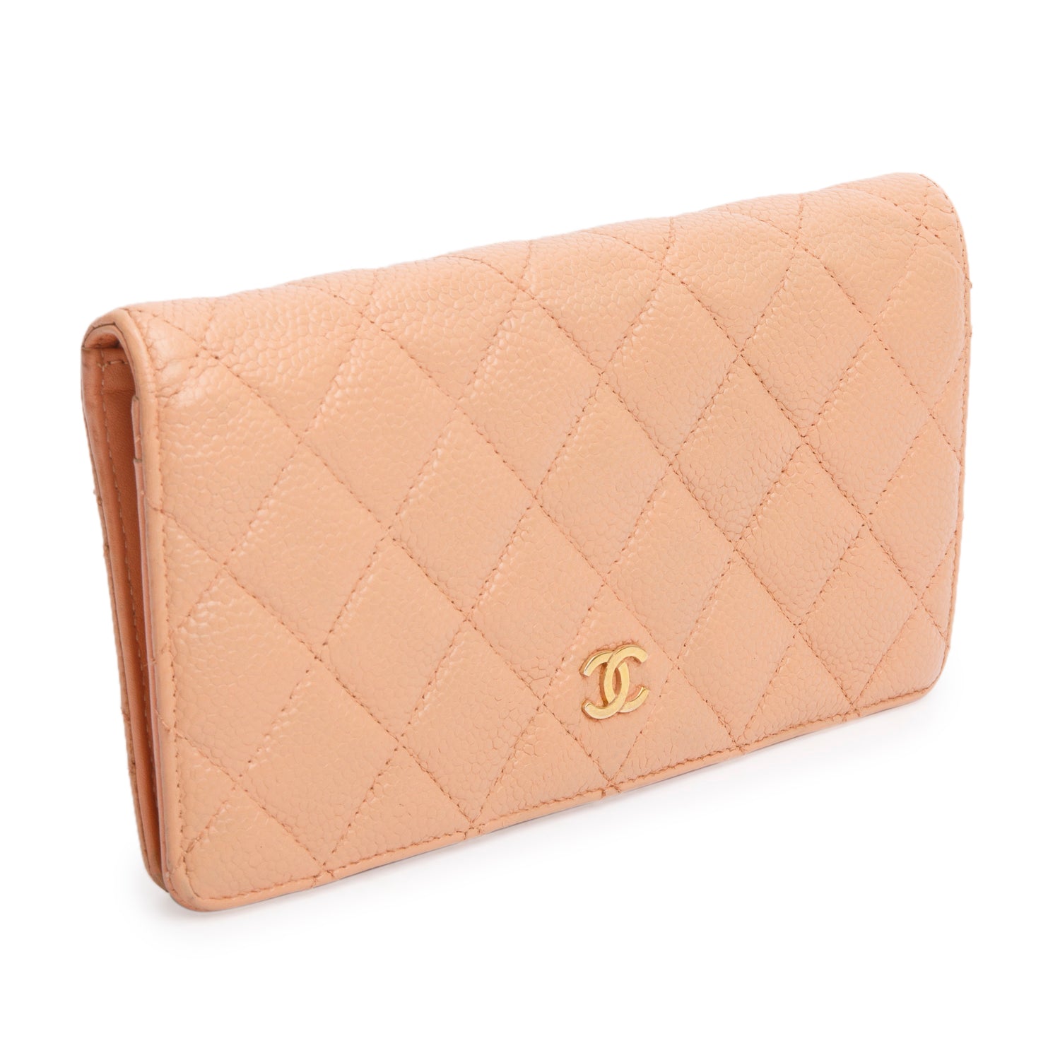 Chanel Orange Caviar Quilted Yen Wallet