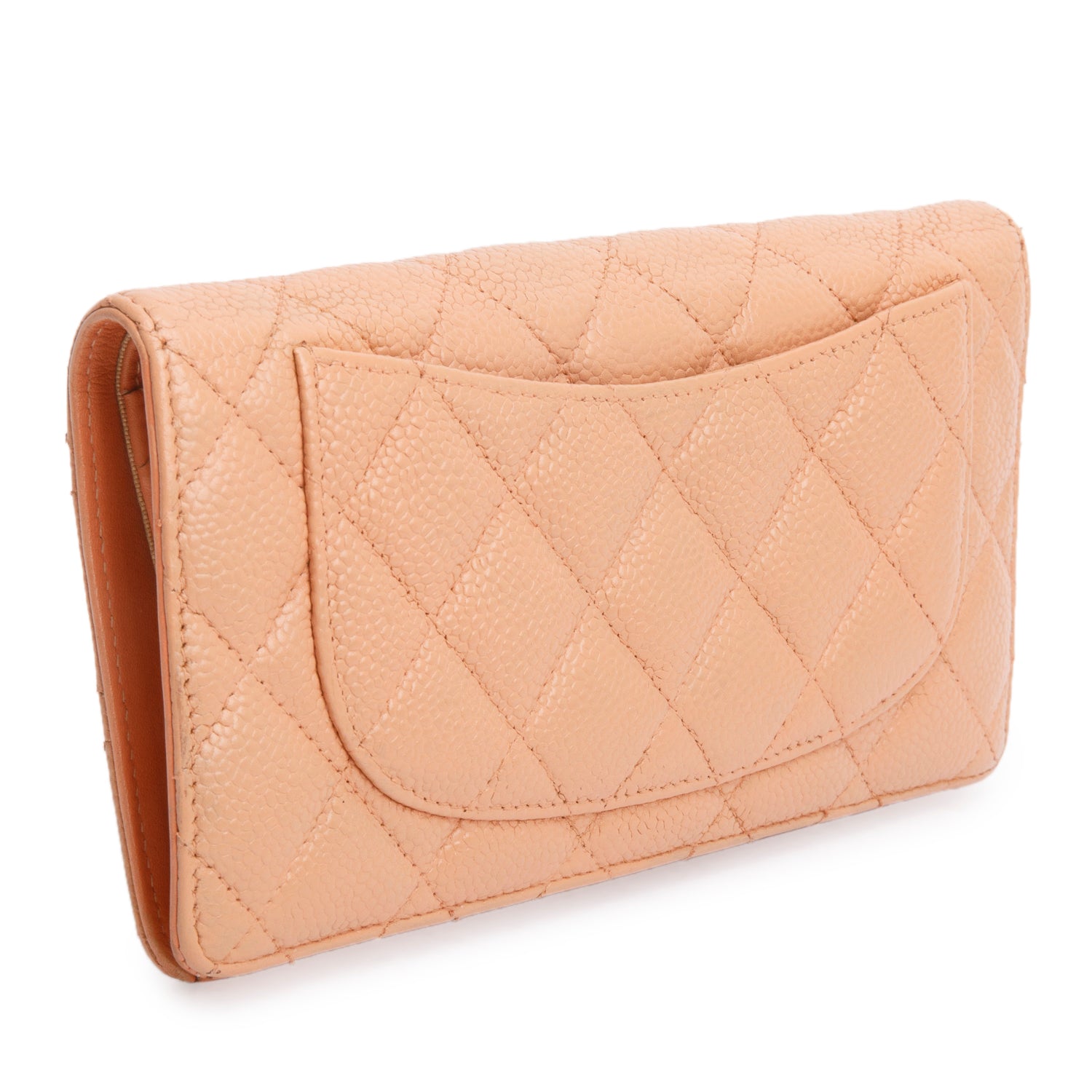 Chanel Orange Caviar Quilted Yen Wallet