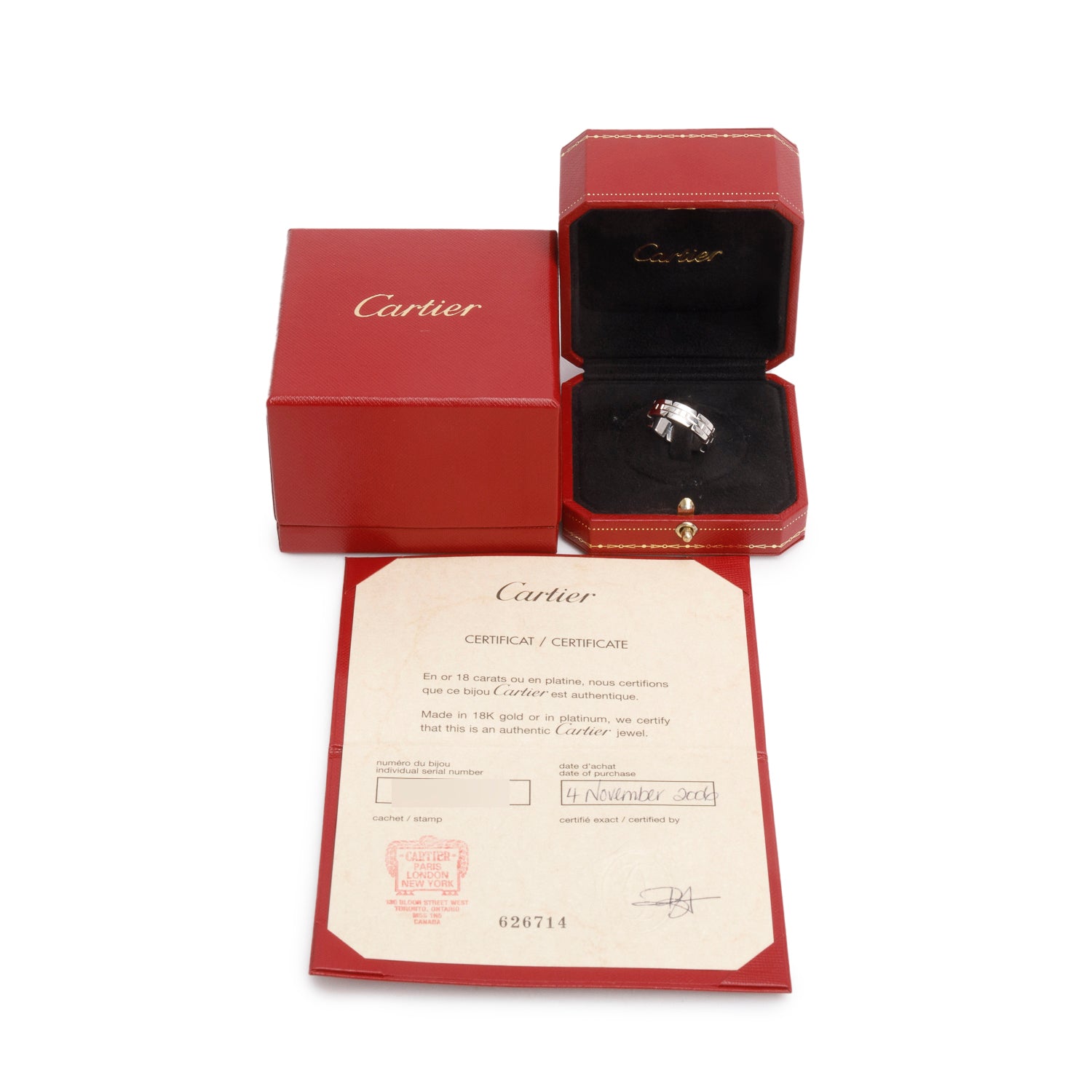 Cartier 18k White Gold Tank Francaise Ring, Size 57 8 w/ Box & Certificate