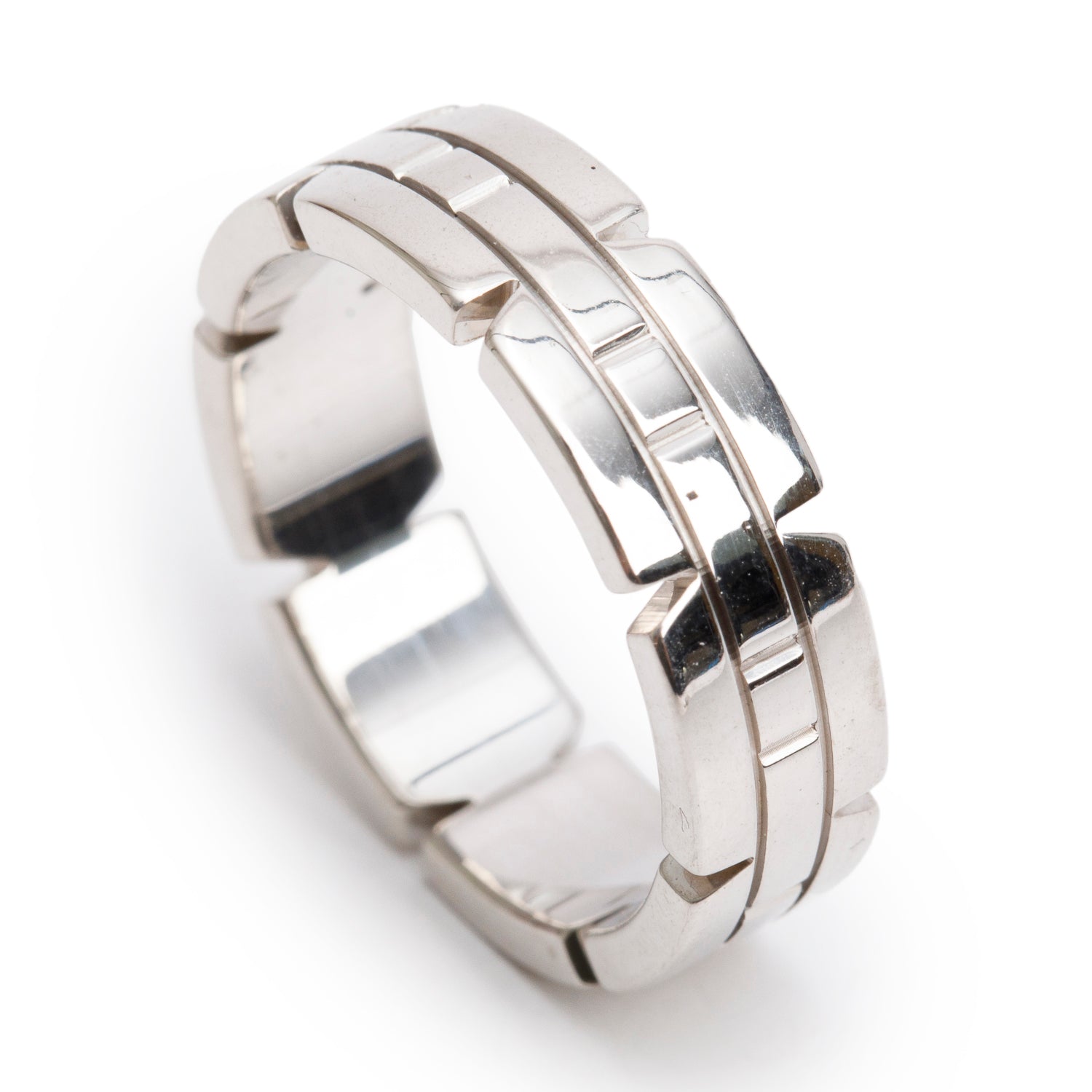 Cartier 18k White Gold Tank Francaise Ring, Size 57 8 w/ Box & Certificate