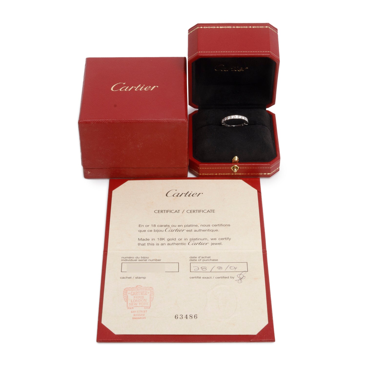 Cartier 18k White Gold Lanieres Diamond Band Ring, Size 54 6.75 w/ Box & Certificate