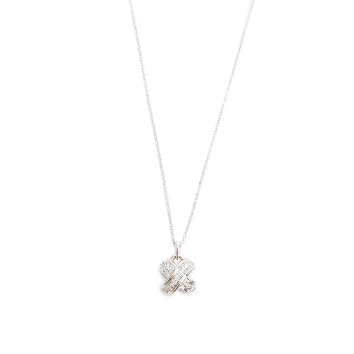 Tiffany & Co. 18k White Gold Diamond Signature X Pendant Necklace w/ B ...