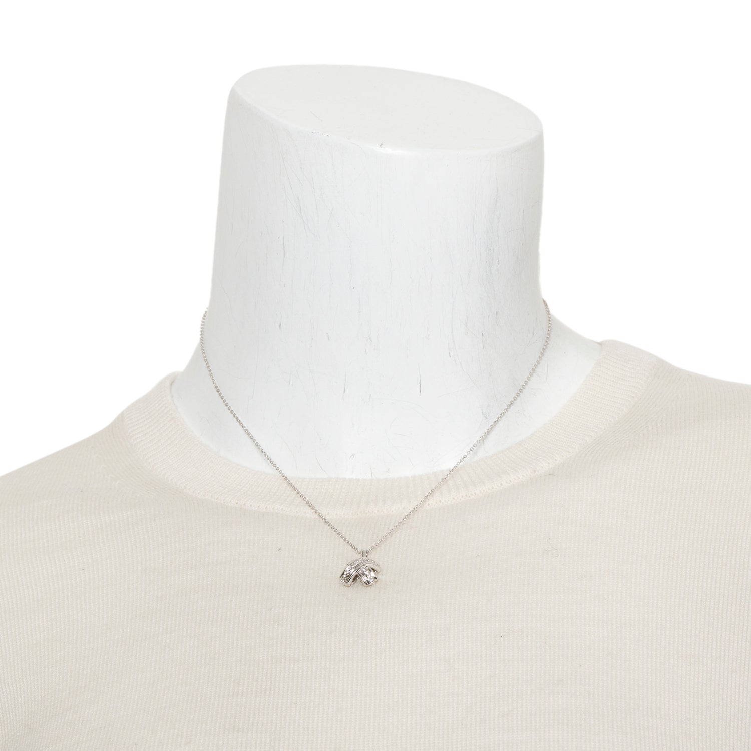 Tiffany & Co. 18k White Gold Diamond Signature X Pendant Necklace w/ Box