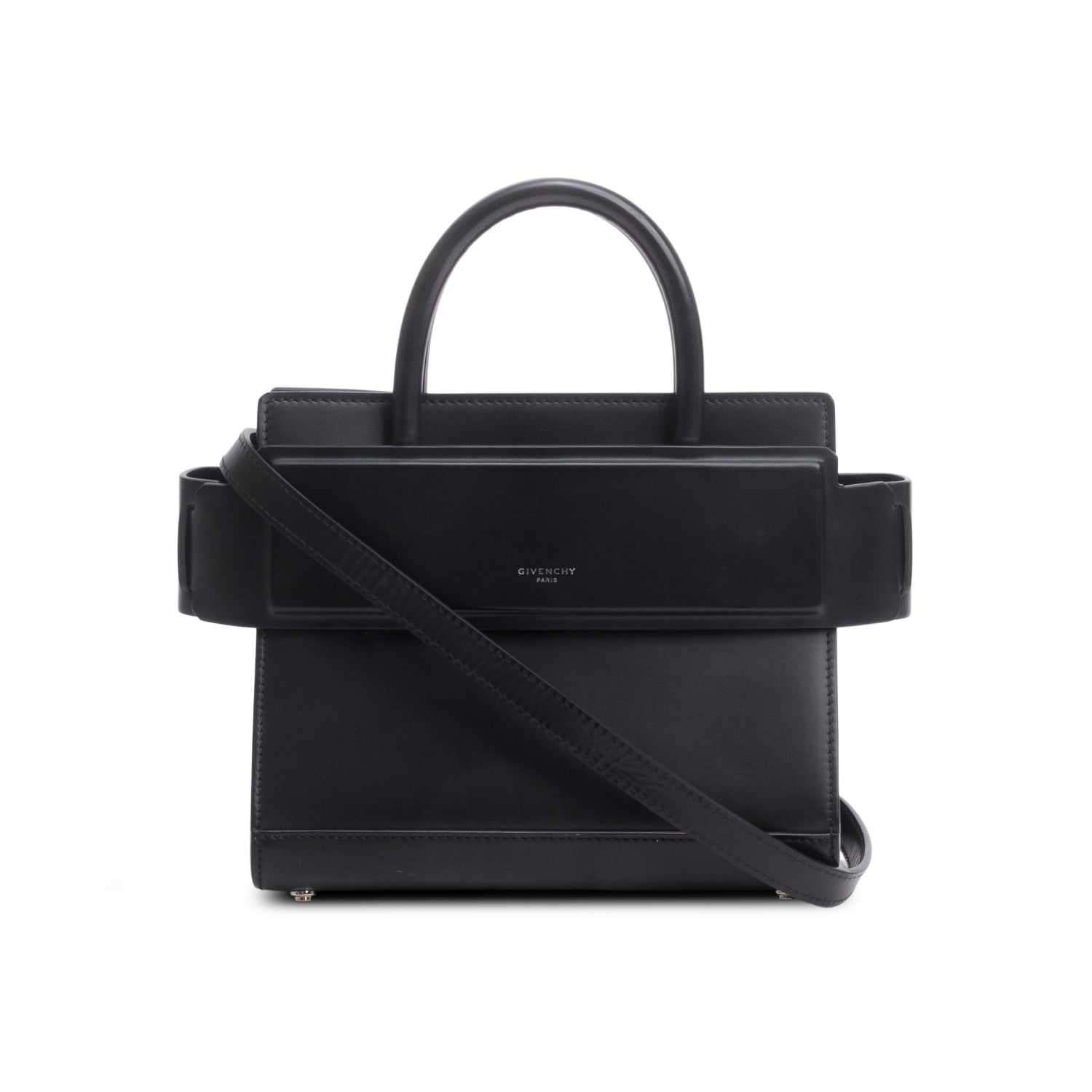 Givenchy Black Smooth Leather Small Horizon Satchel w/ Strap