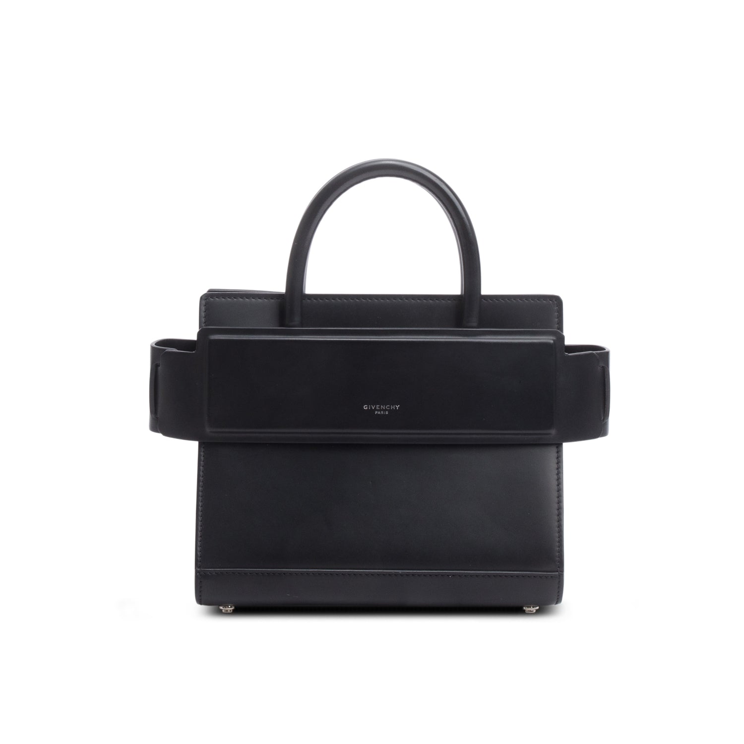 Givenchy Black Smooth Leather Small Horizon Satchel w/ Strap