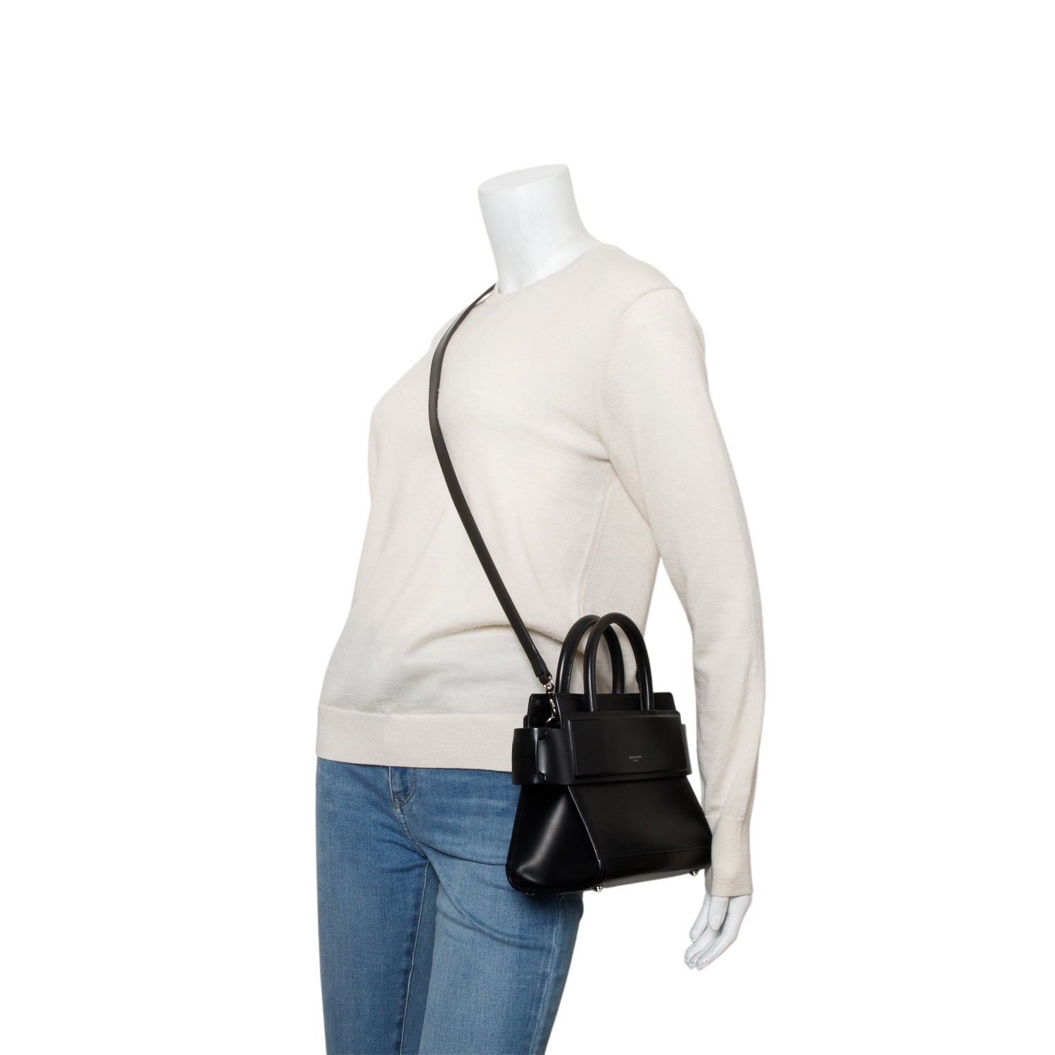 Givenchy Black Smooth Leather Small Horizon Satchel w/ Strap
