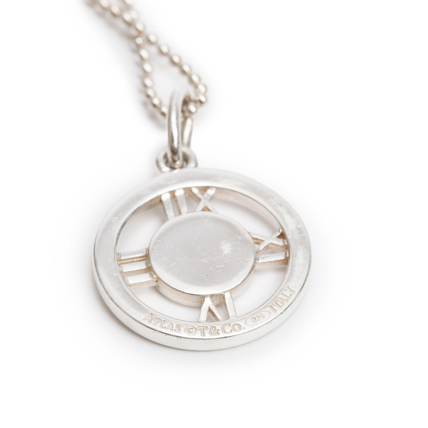 Tiffany & Co. Sterling Silver Diamond Small Atlas Pierced Circle Pendant Necklace