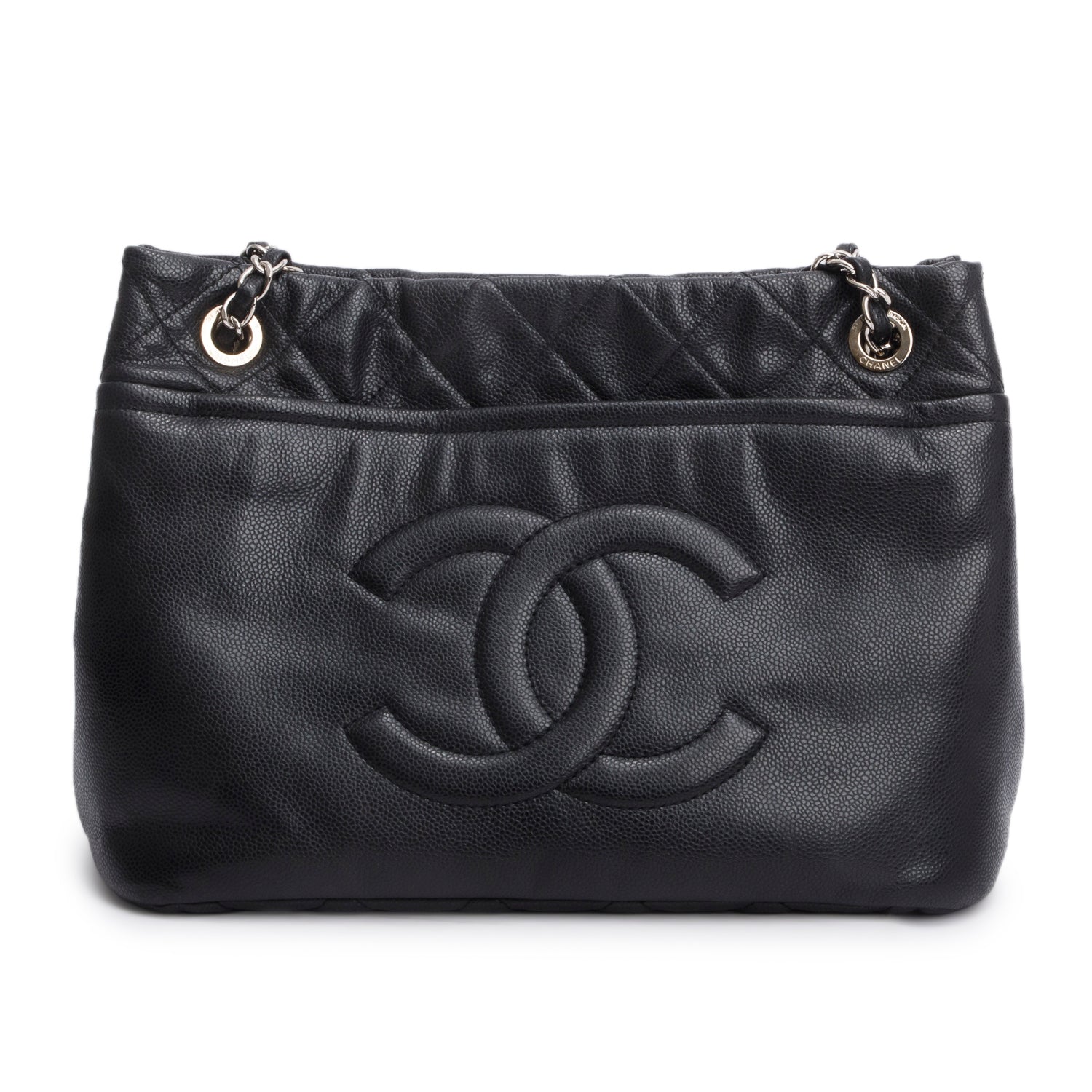 Chanel Black Caviar Leather Timeless CC Shopping Tote w/ Box & Authenticity Card