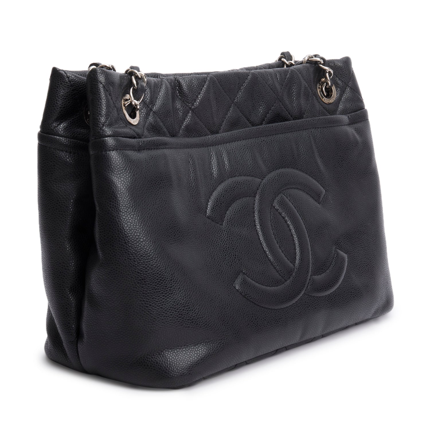 Chanel Black Caviar Leather Timeless CC Shopping Tote w/ Box & Authenticity Card
