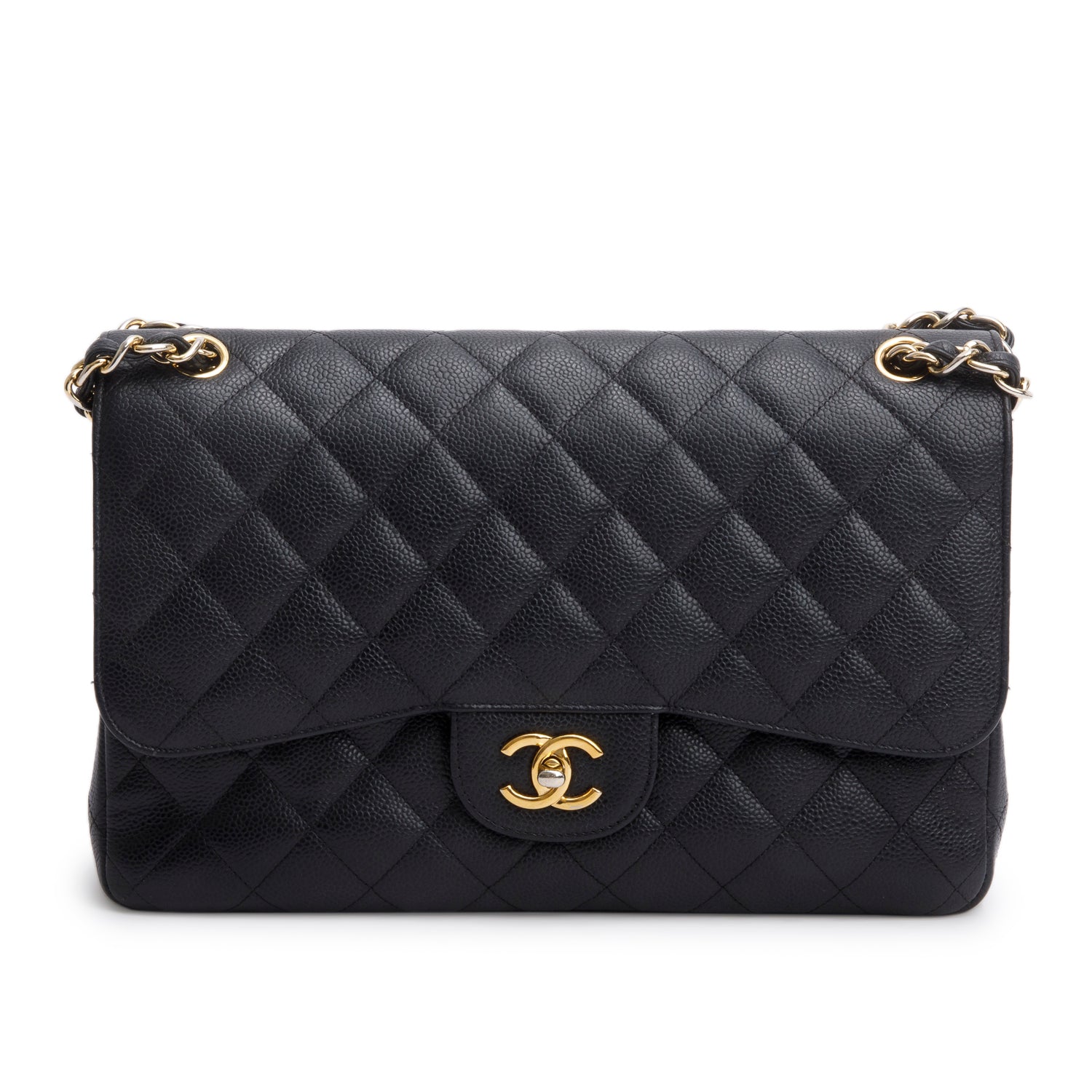 Chanel Black Caviar Jumbo Classic Double Flap Bag w/ Authenticity Card