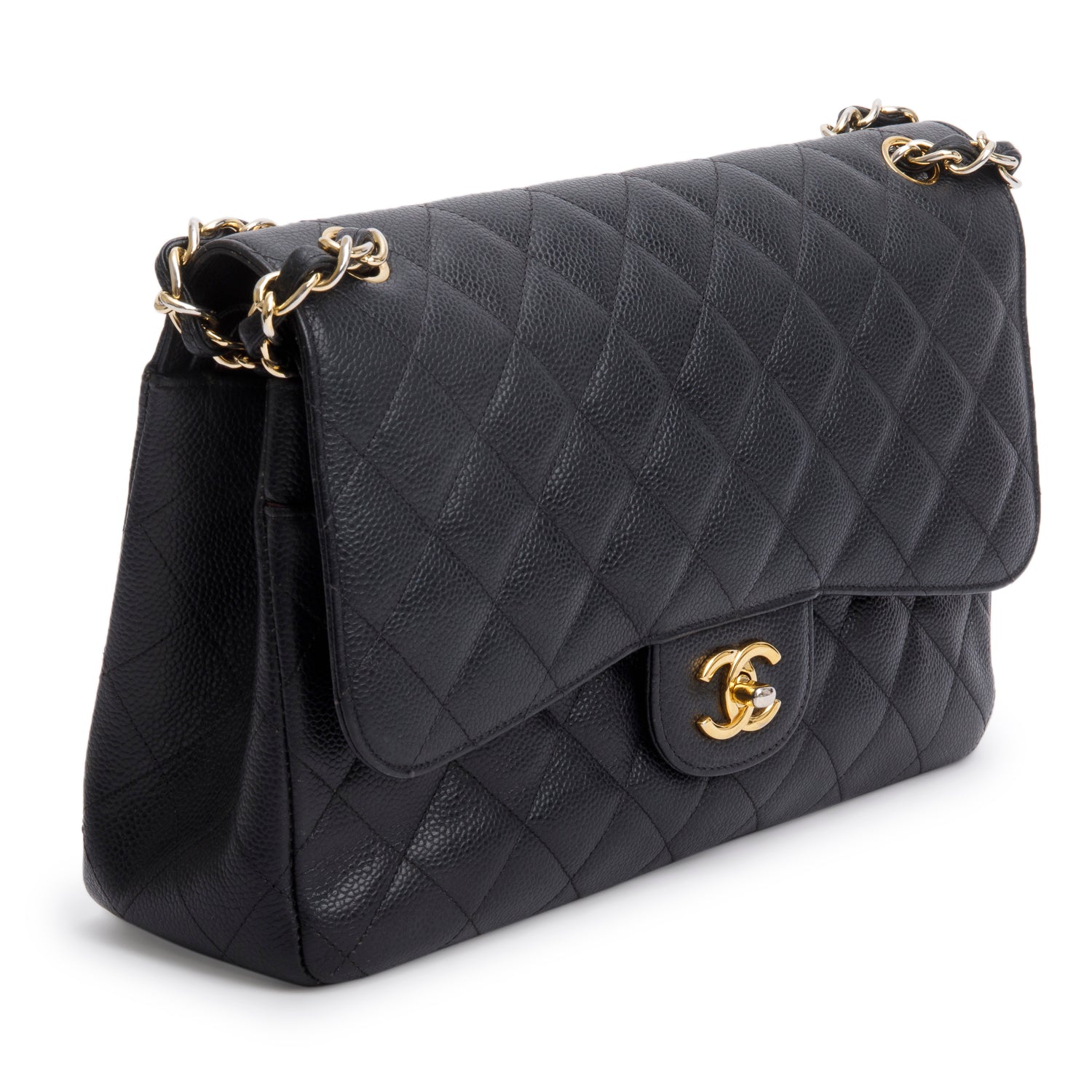 Chanel Black Caviar Jumbo Classic Double Flap Bag w/ Authenticity Card