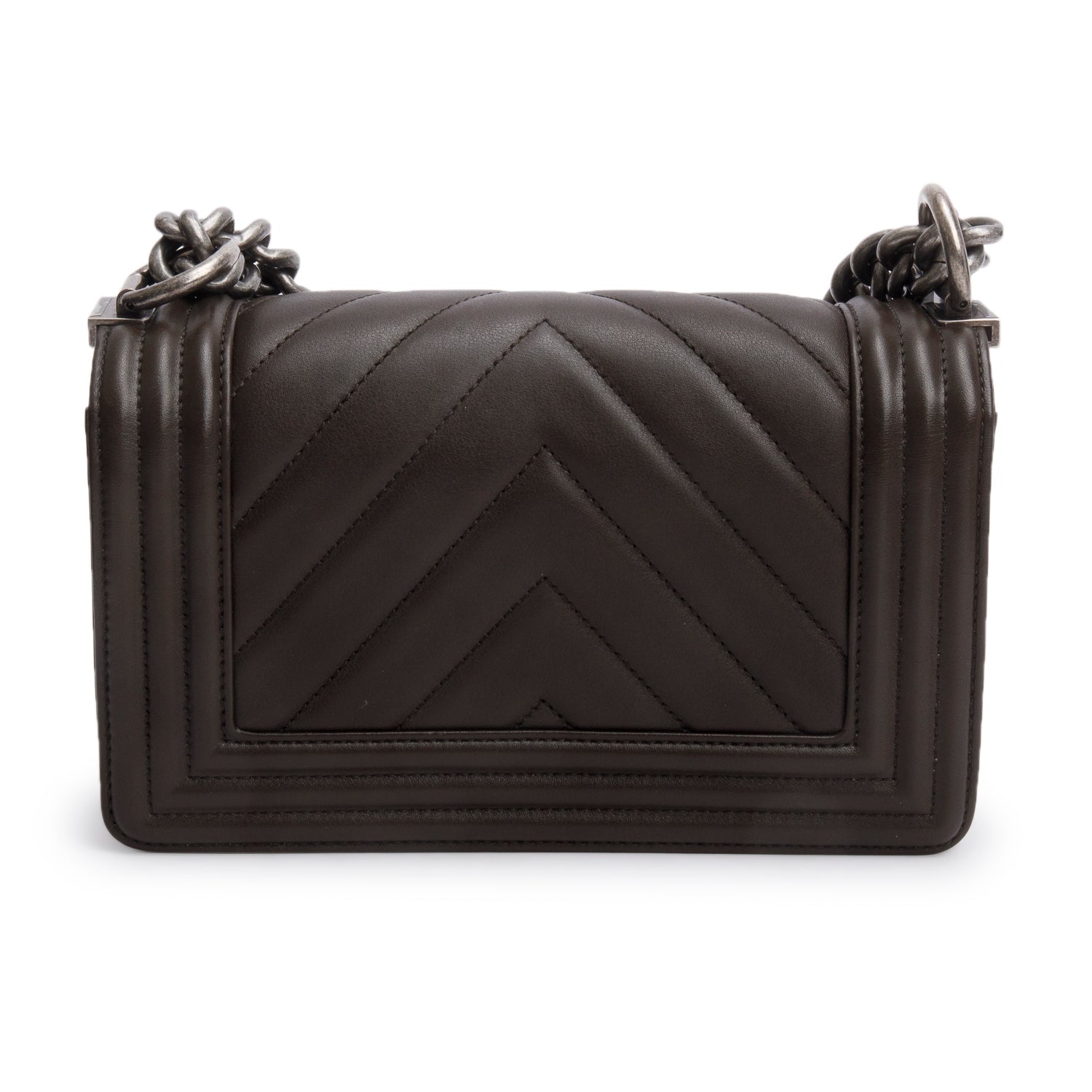 Chanel Brown Lambskin Chevron Small Boy Bag w/ Box & Authenticity Card