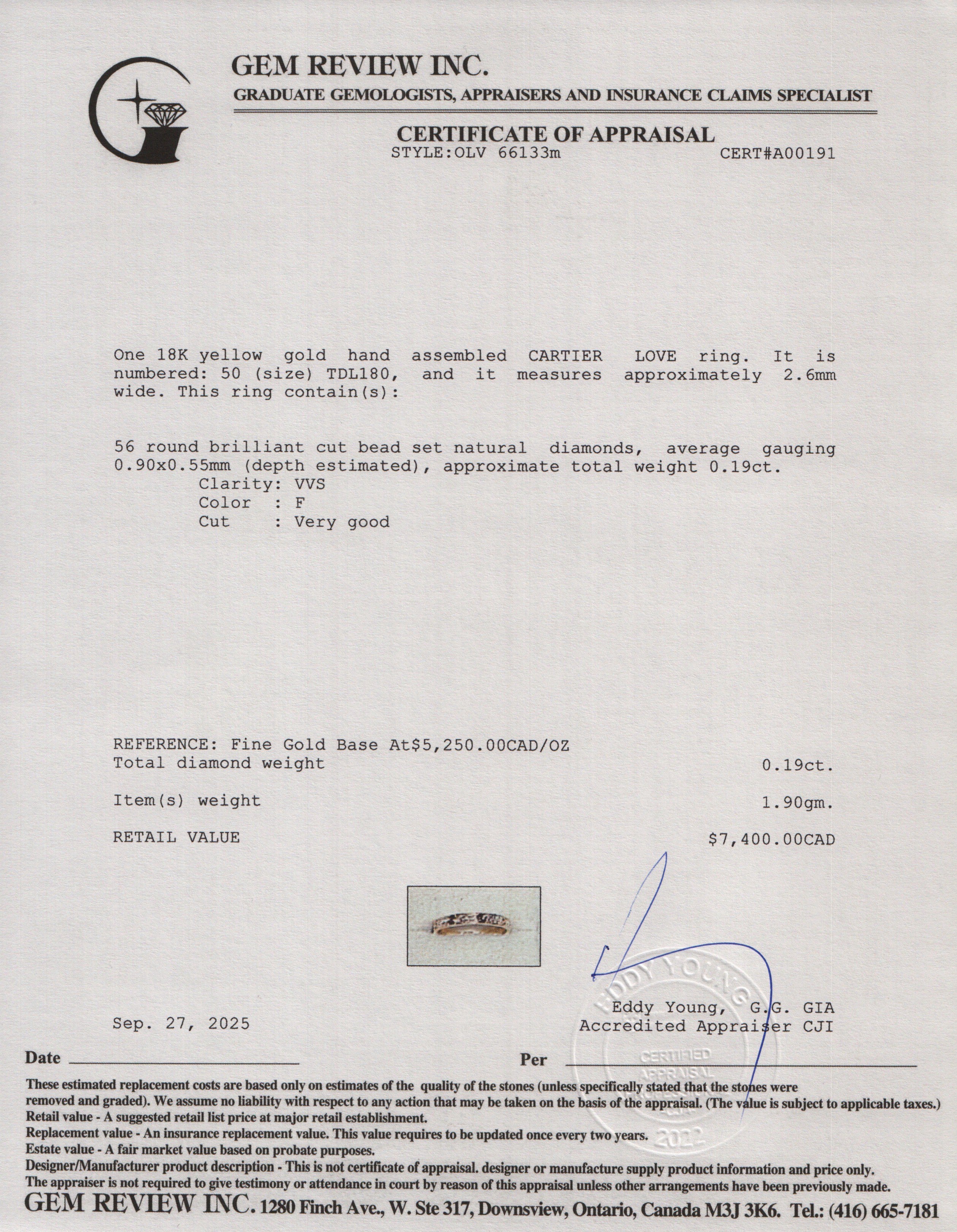 Cartier 2023 18k Rose Gold Paved Diamond Love Ring, Mini Model Size 50 5.25 w/ Box & Certificate