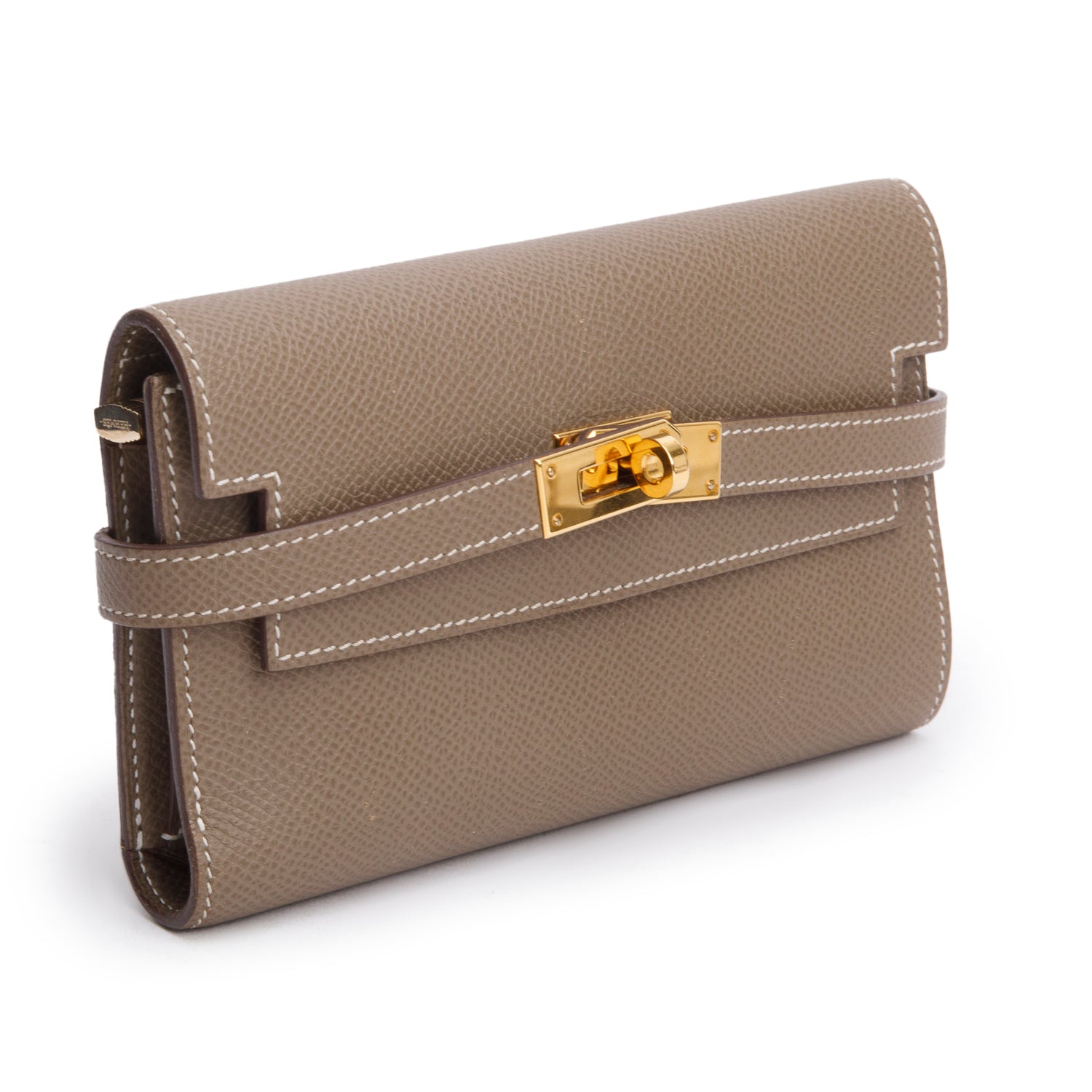 Hermes Etoupe Epsom Leather Medium Kelly Wallet w/ Box