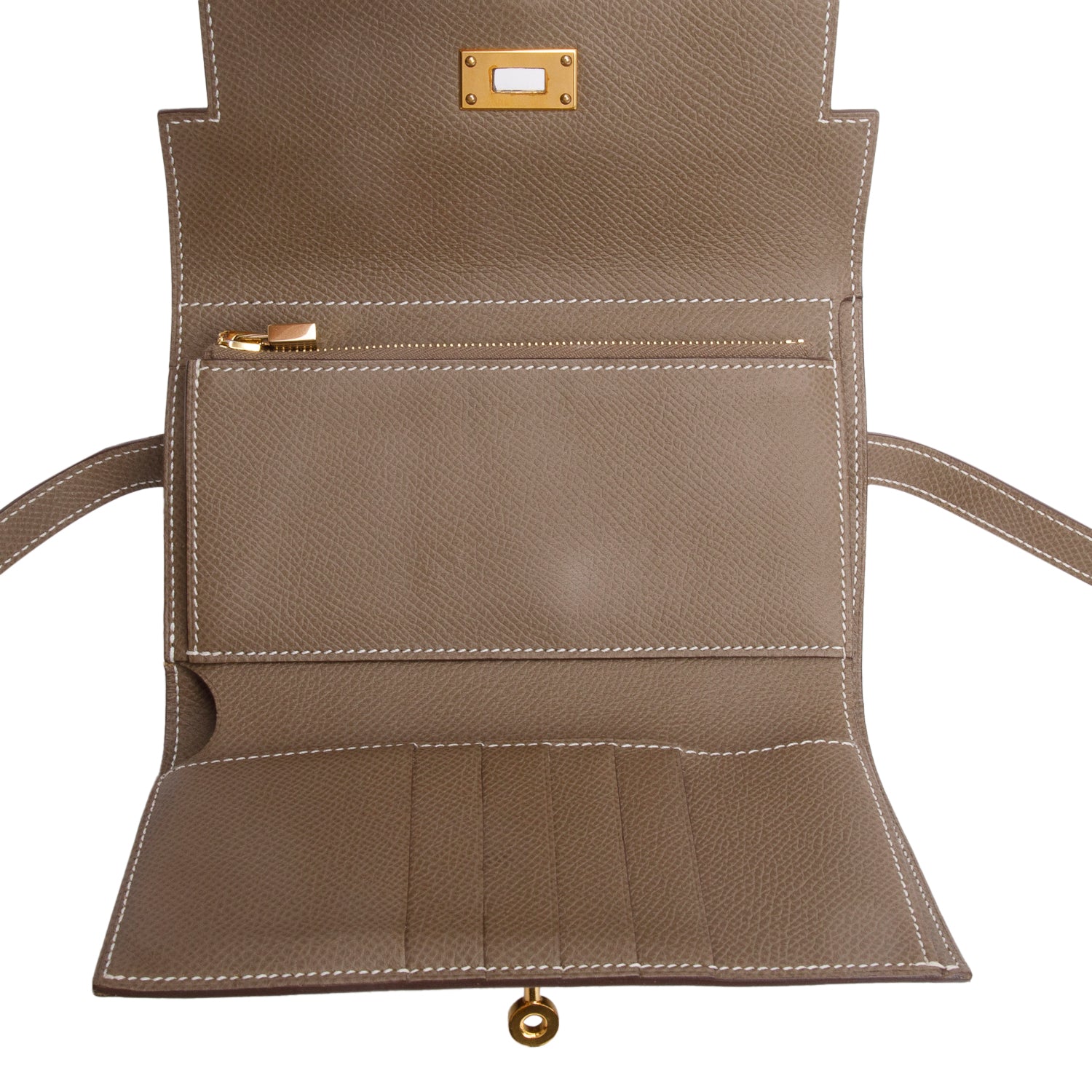 Hermes Etoupe Epsom Leather Medium Kelly Wallet w/ Box