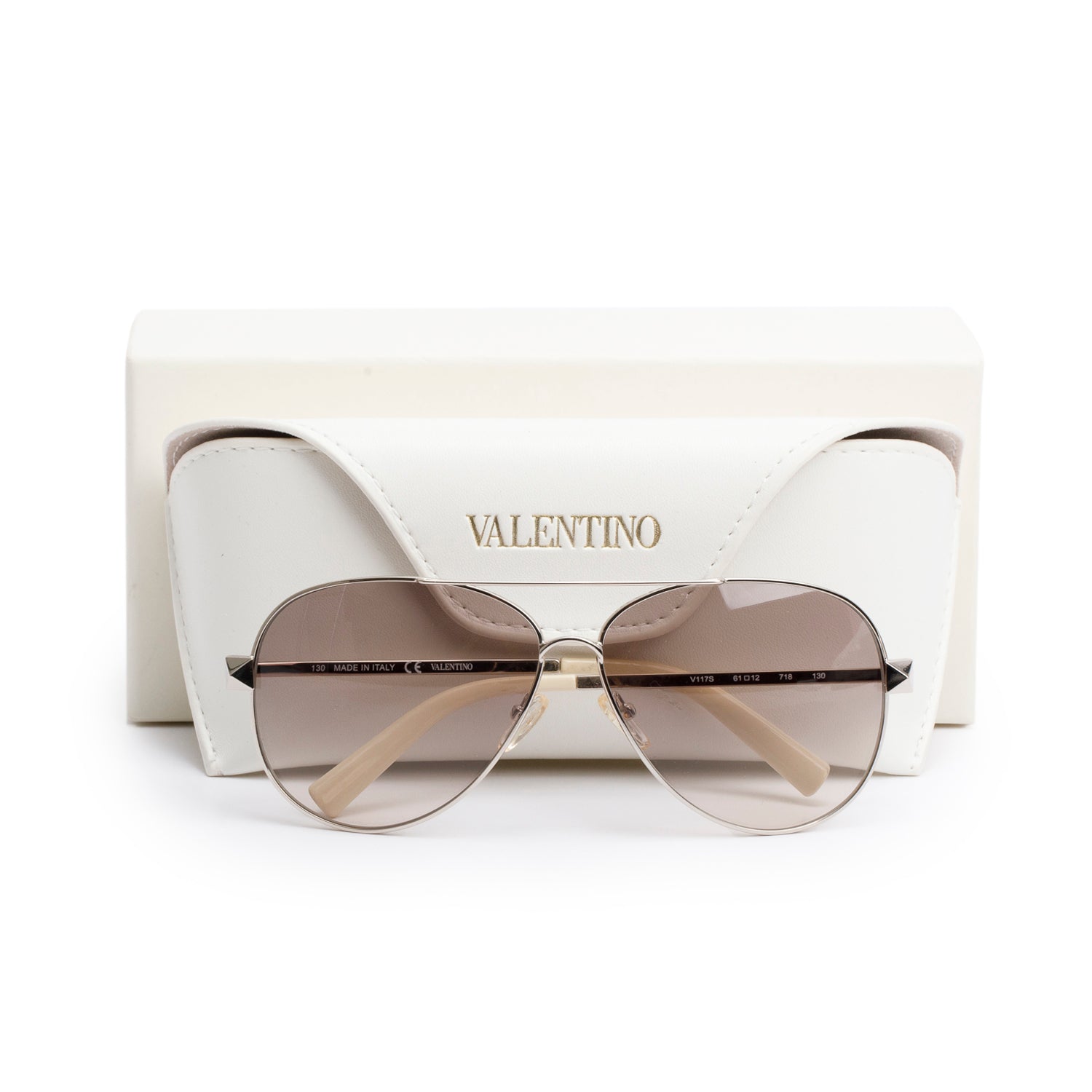 Valentino V117S Cream Rockstud Accent Aviator Sunglasses w/ Box & Case