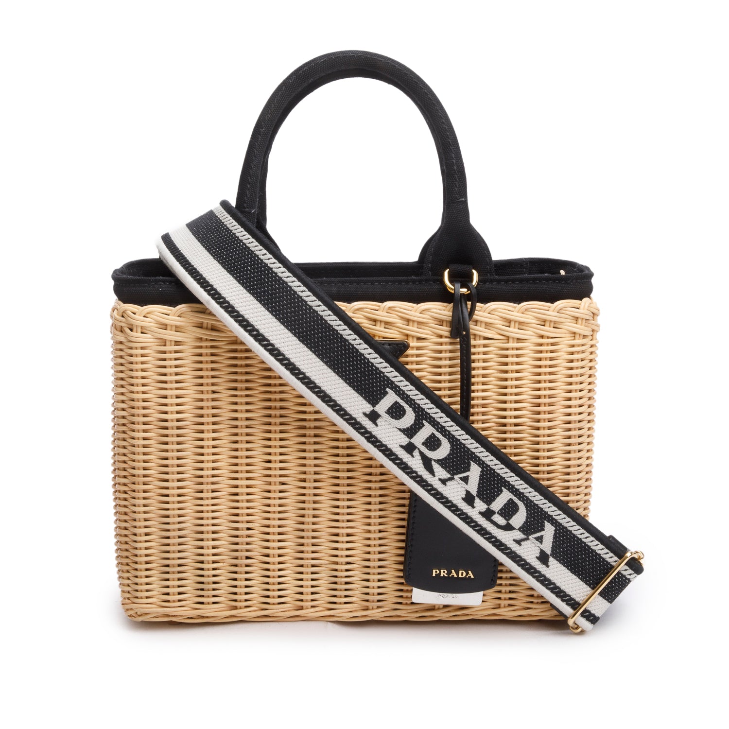 Prada 2023 Wicker/Canvas Medium Tote Naturale w/ Box, Strap & Authenticity Card