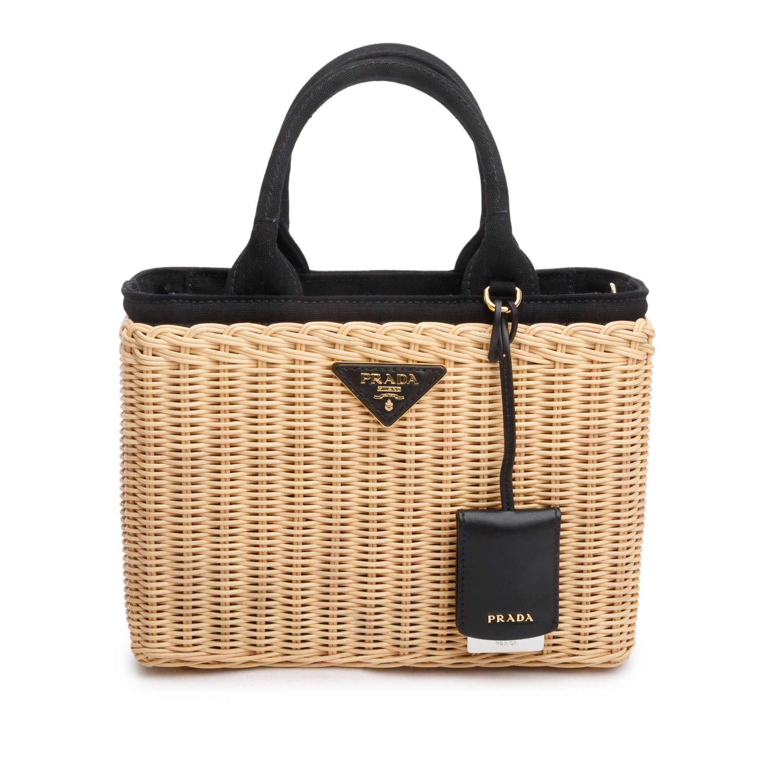 Prada 2023 Wicker/Canvas Medium Tote Naturale w/ Box, Strap & Authenticity Card