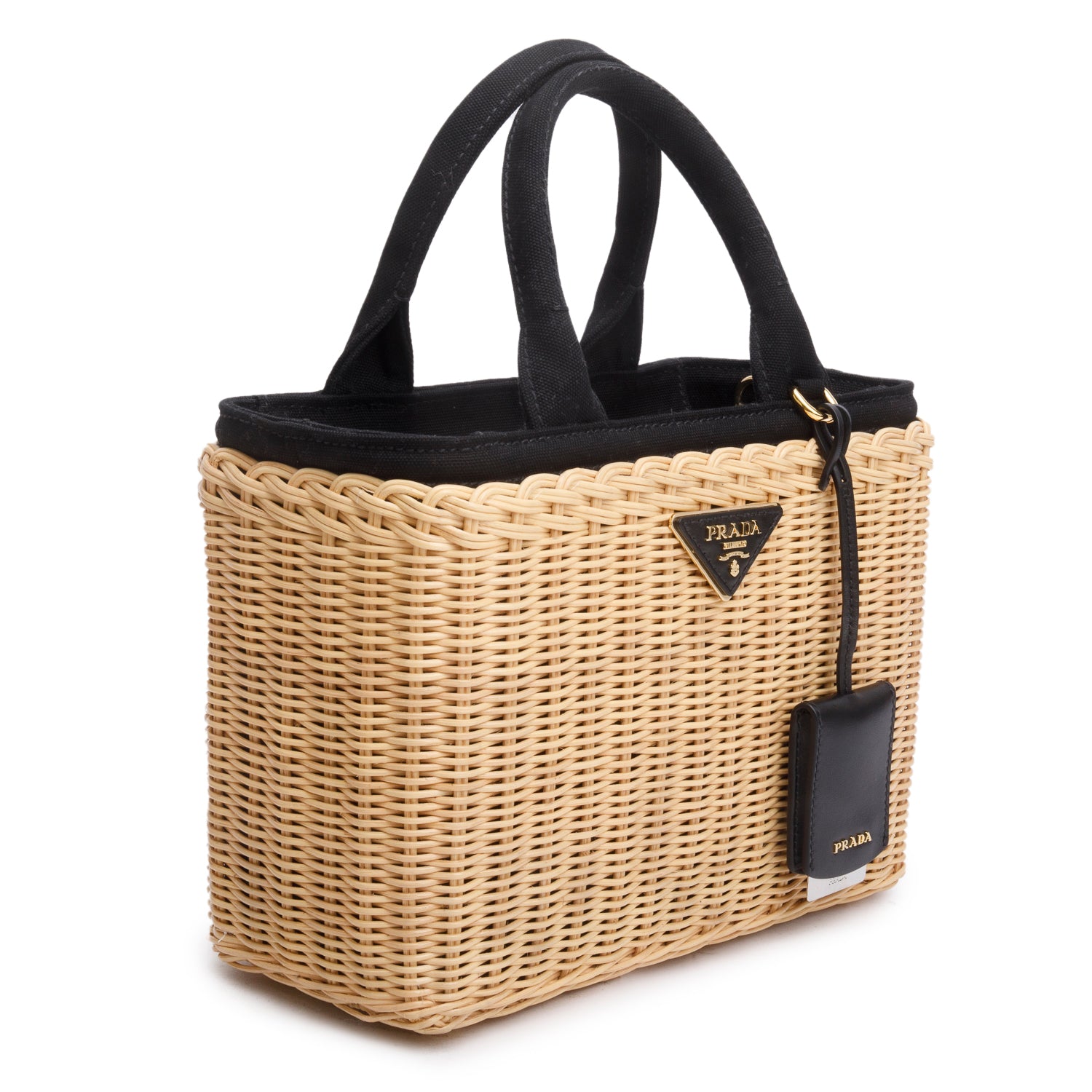 Prada 2023 Wicker/Canvas Medium Tote Naturale w/ Box, Strap & Authenticity Card