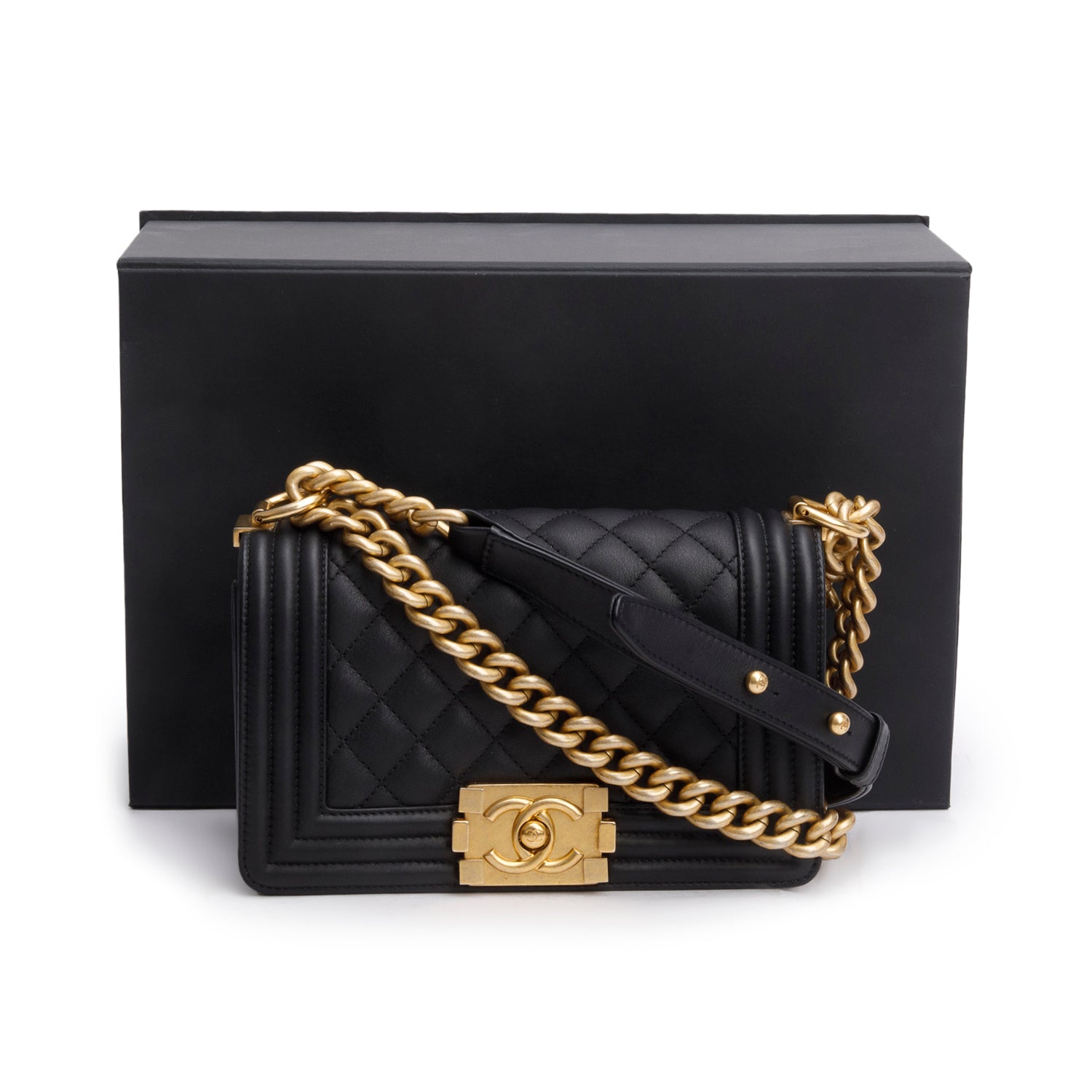 Chanel 2021 Black Quilted Lambskin Leather Small Boy Bag w/ Box, Receipt and Authenticity Card